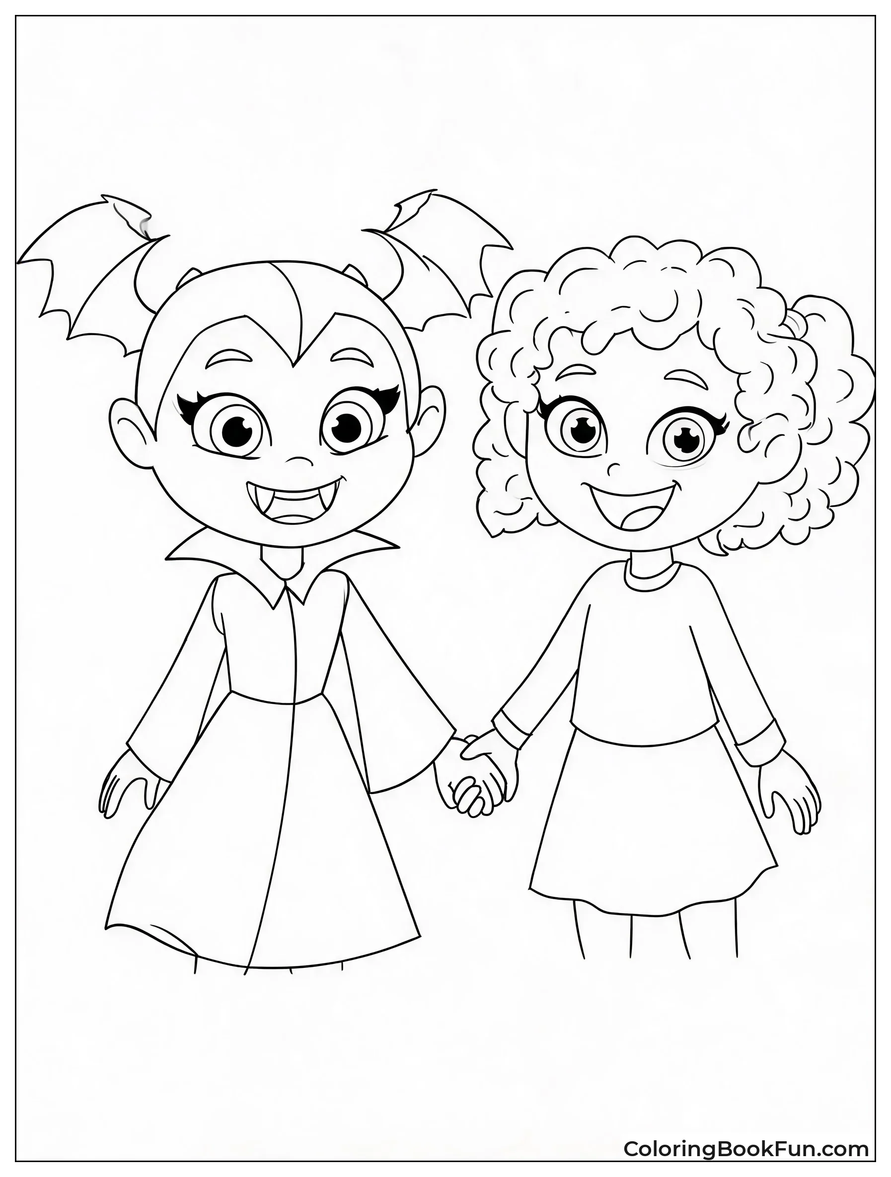 Vee and Poppy Hold Hands Smiling
