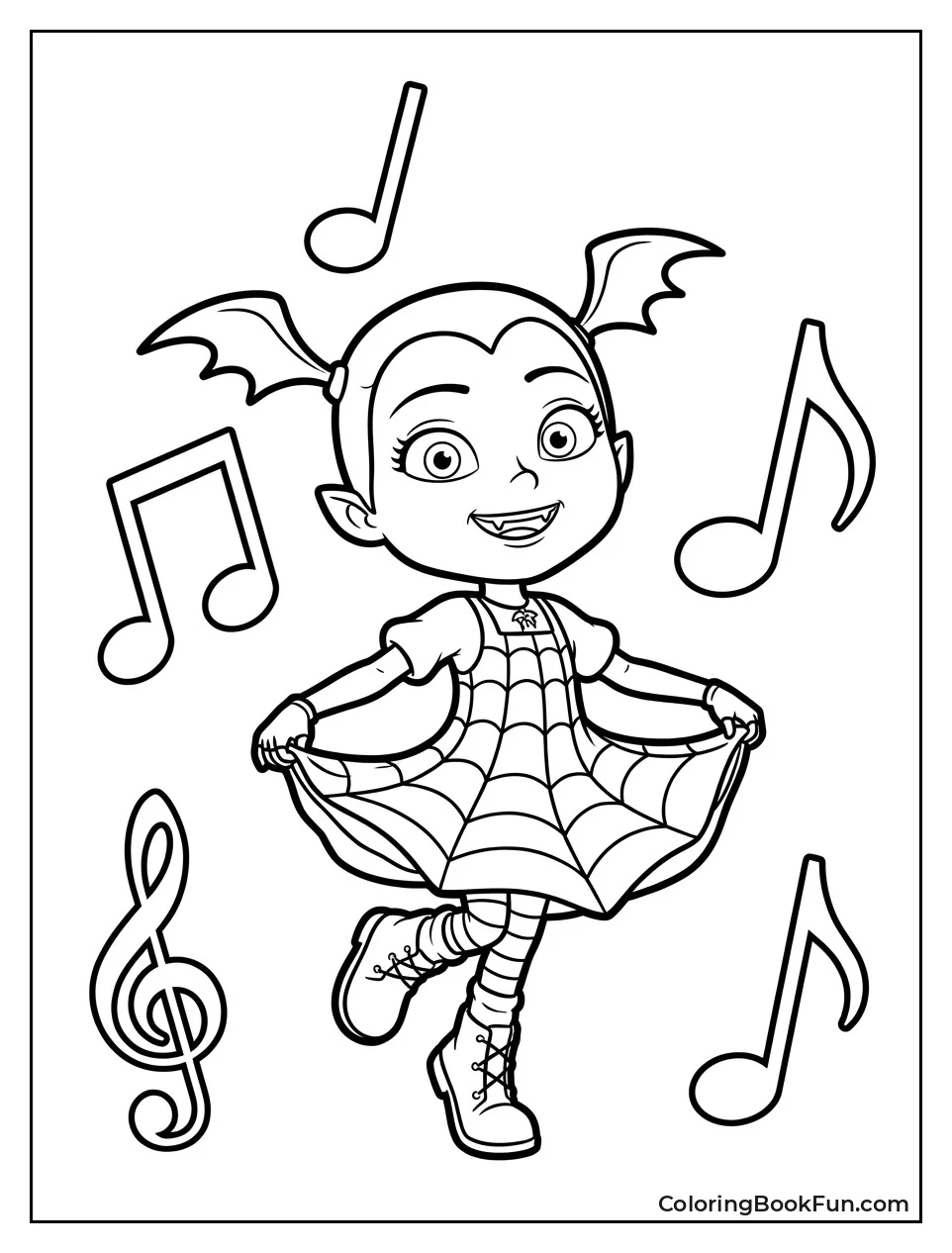 Vee Twirls with Music Notes Around