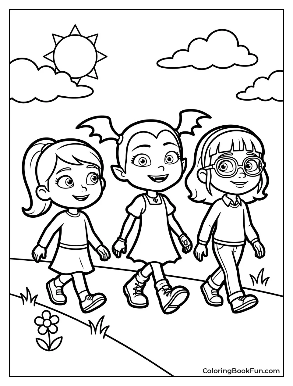 Friends Walk Together on Sunny Day