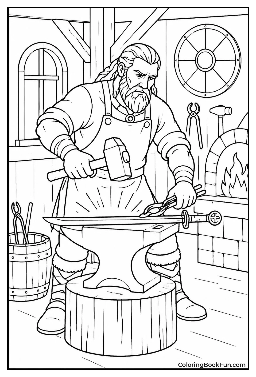 Blacksmith Hammers Sword on Anvil