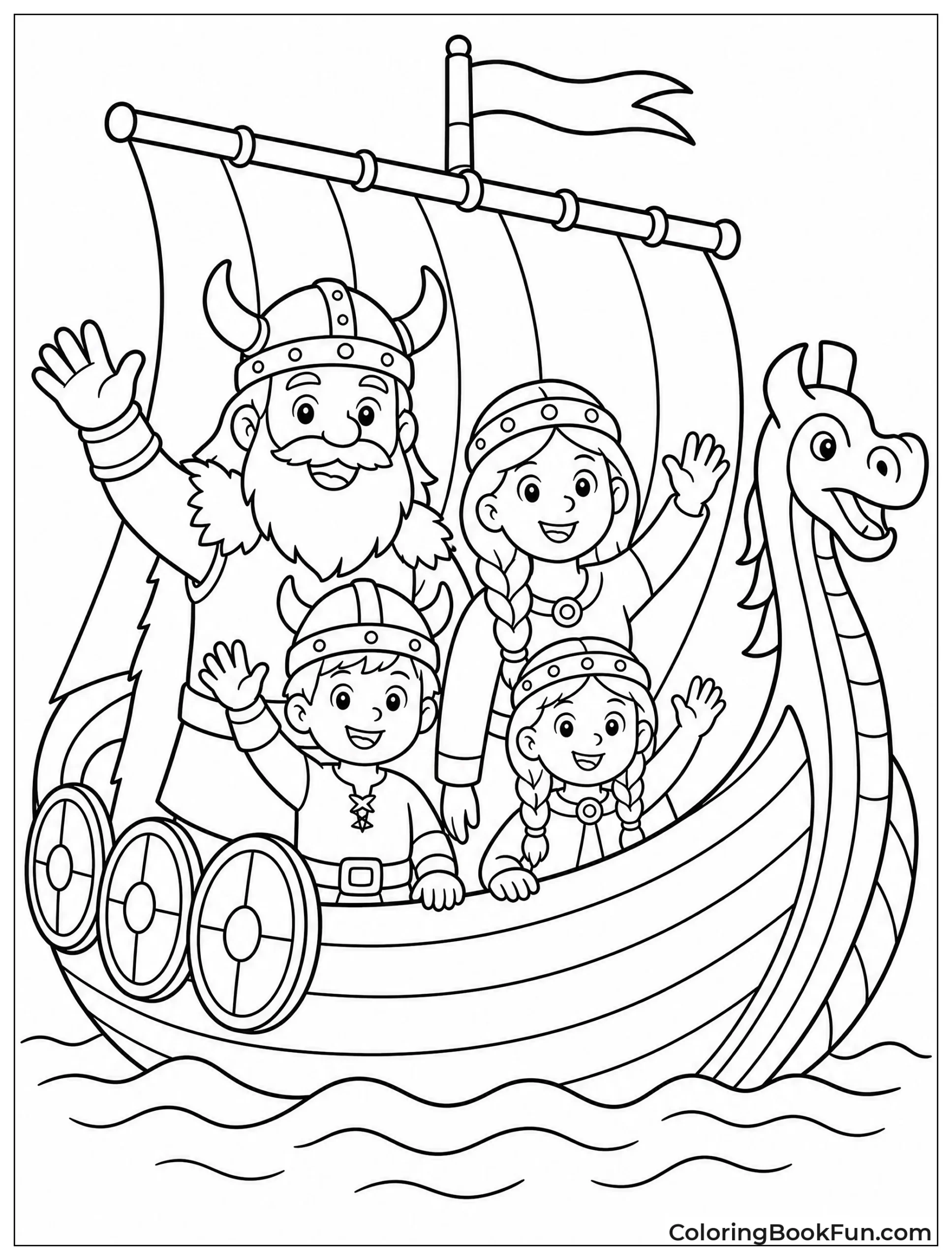 Viking Family Waves from Longship