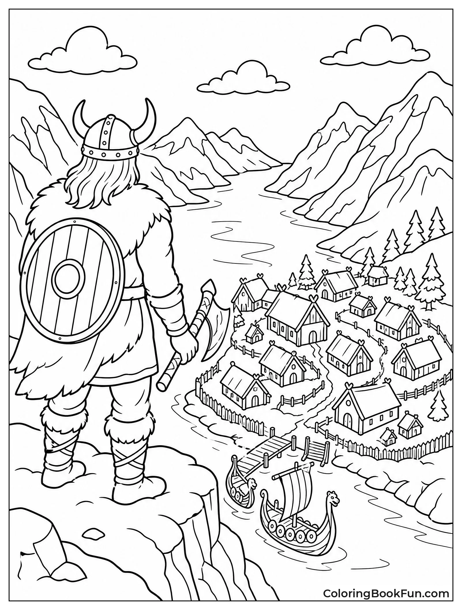 View of Village in Snowy Fjord