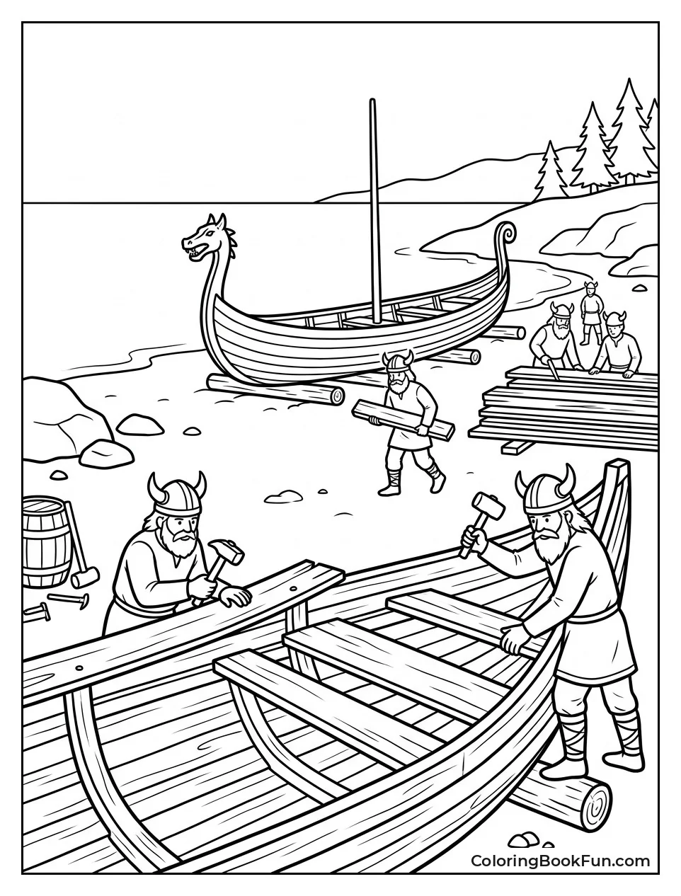 Vikings Build Longship on Shore