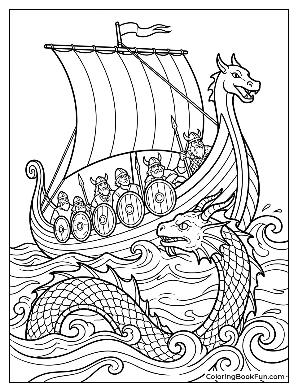 Sea Serpent Faces Viking Ship