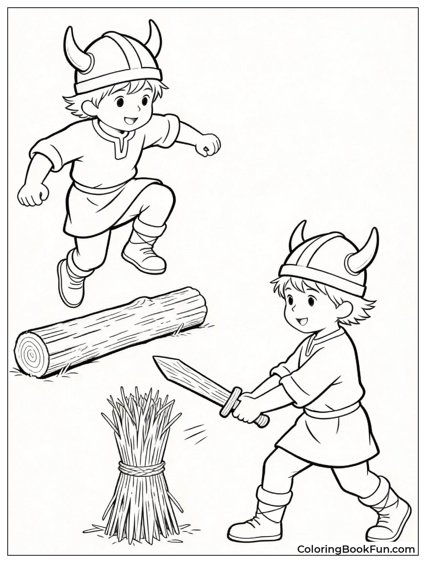 Viking Kids Practice with Swords