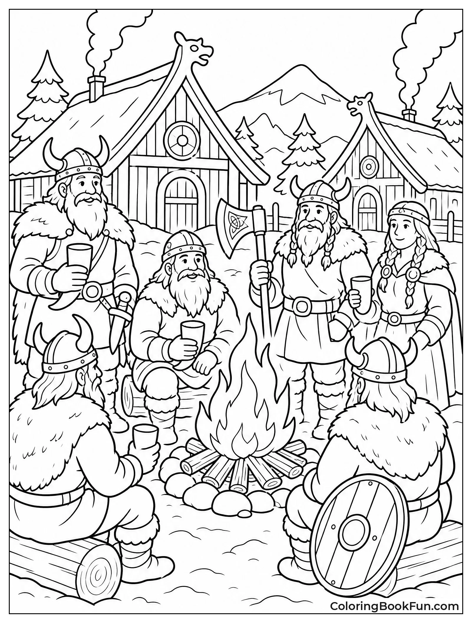 Vikings Gather Around Winter Bonfire