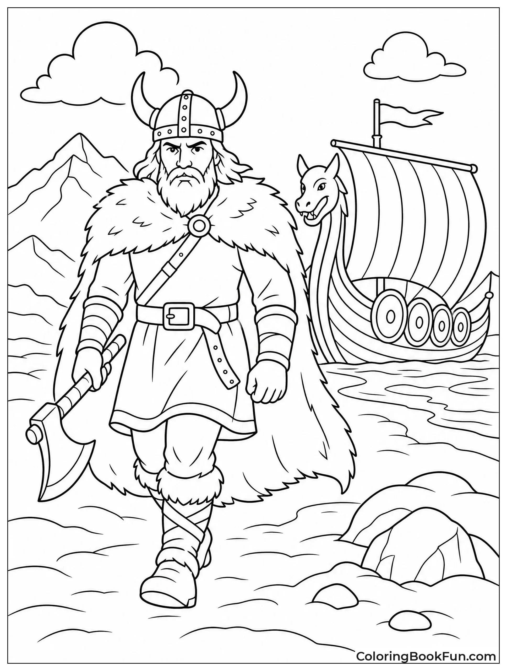 Viking Walks Through Snowy Land