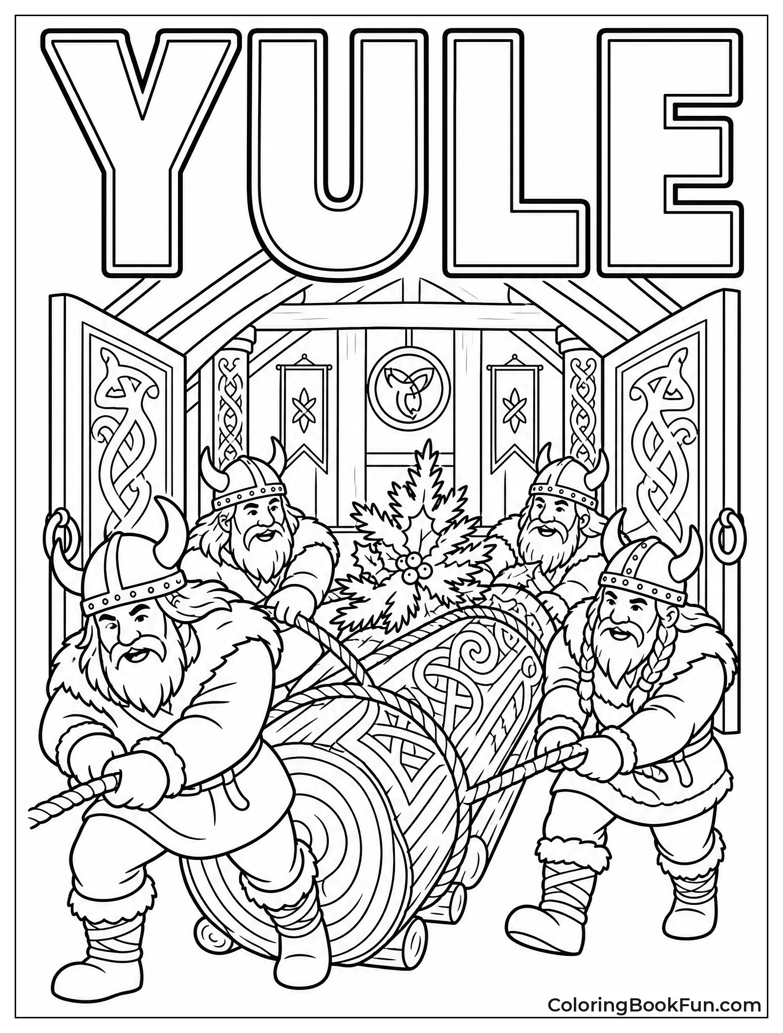 Vikings Drag Yule Log to Hall