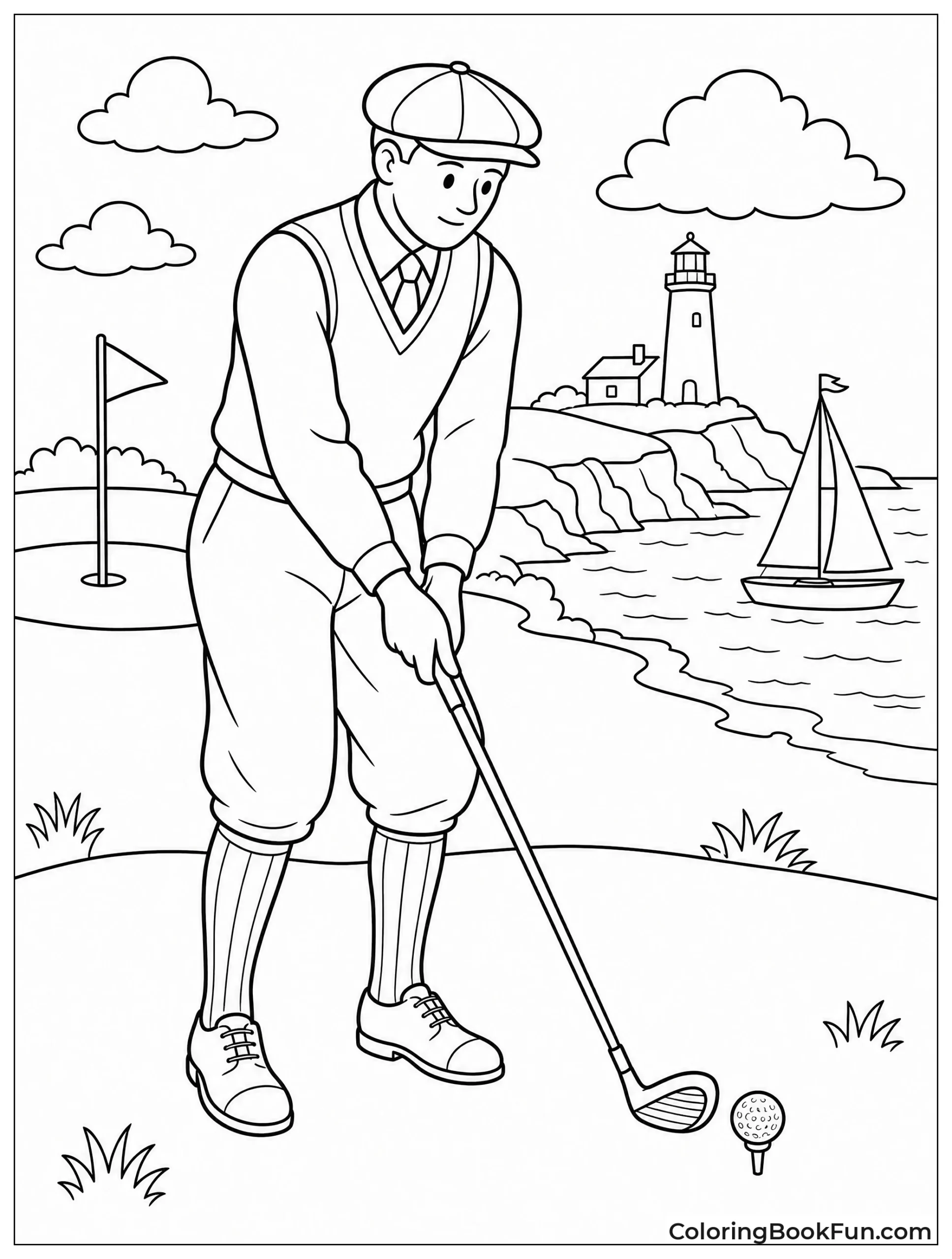 Vintage Golfer Uses a Wooden Club