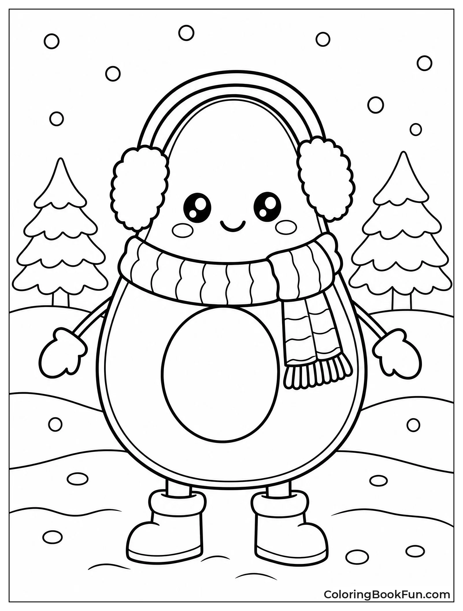 Avocado Wearing Scarf in Snow