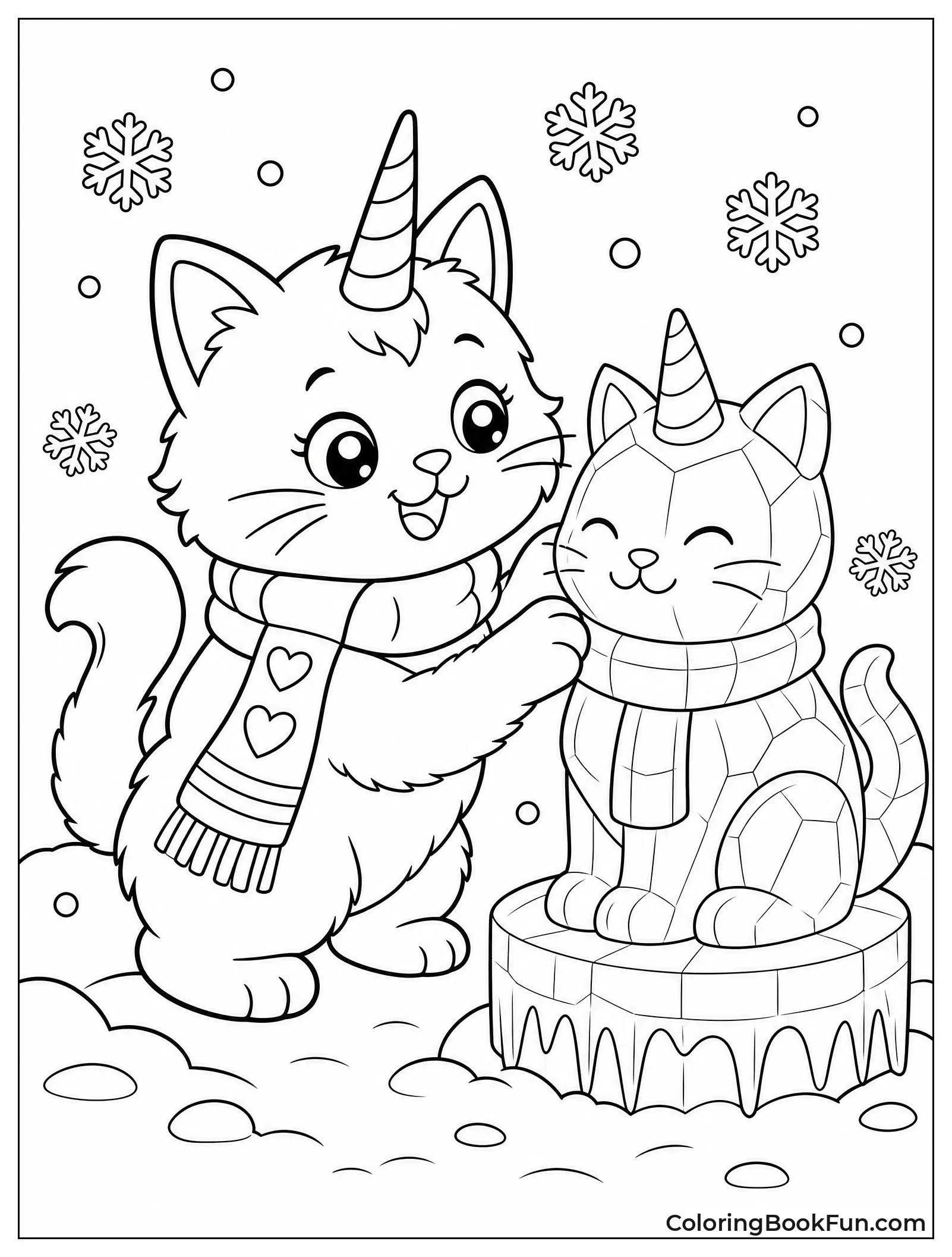 Kittycorn Playing in Snow with Scarf