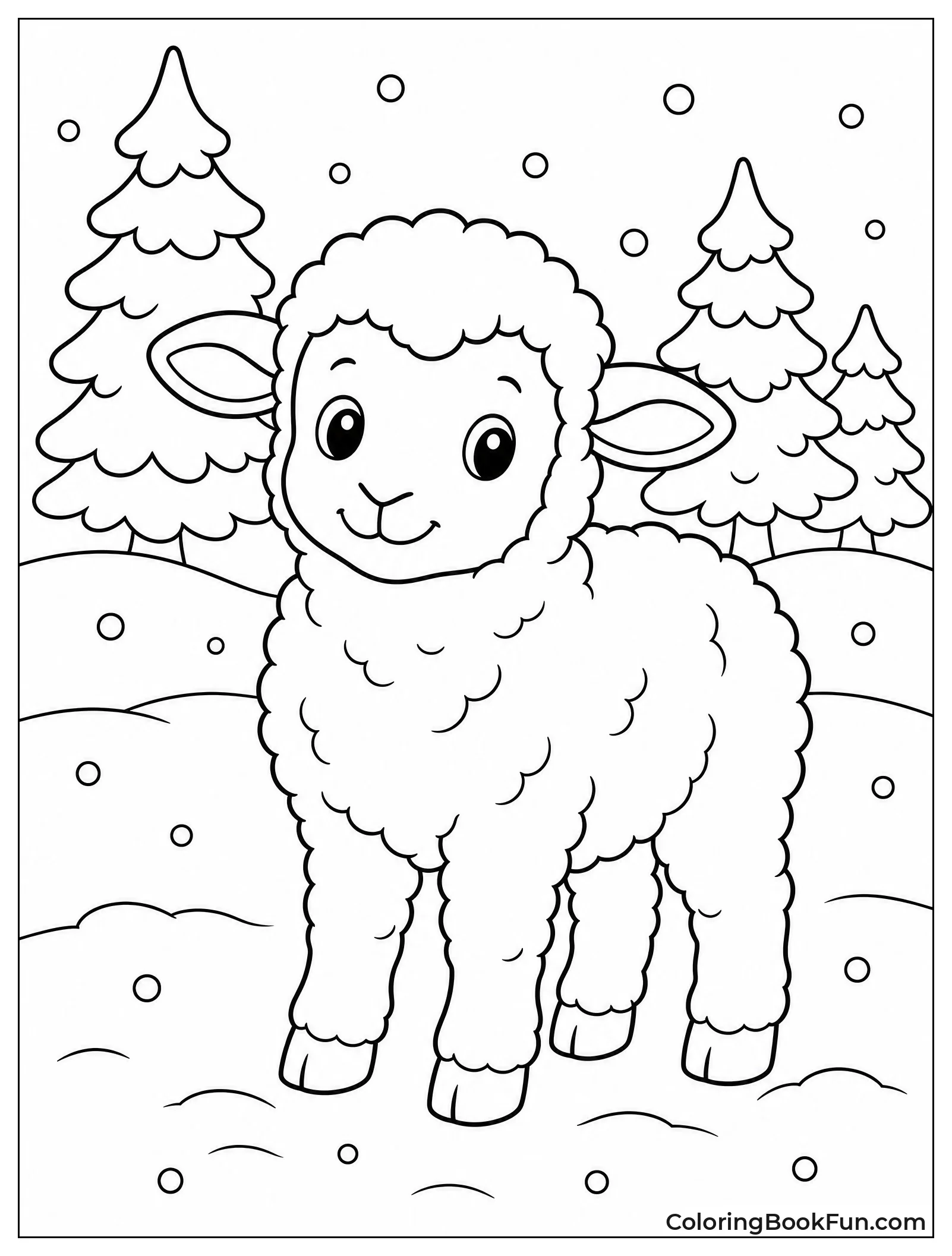 Lamb Stands in Light Snow