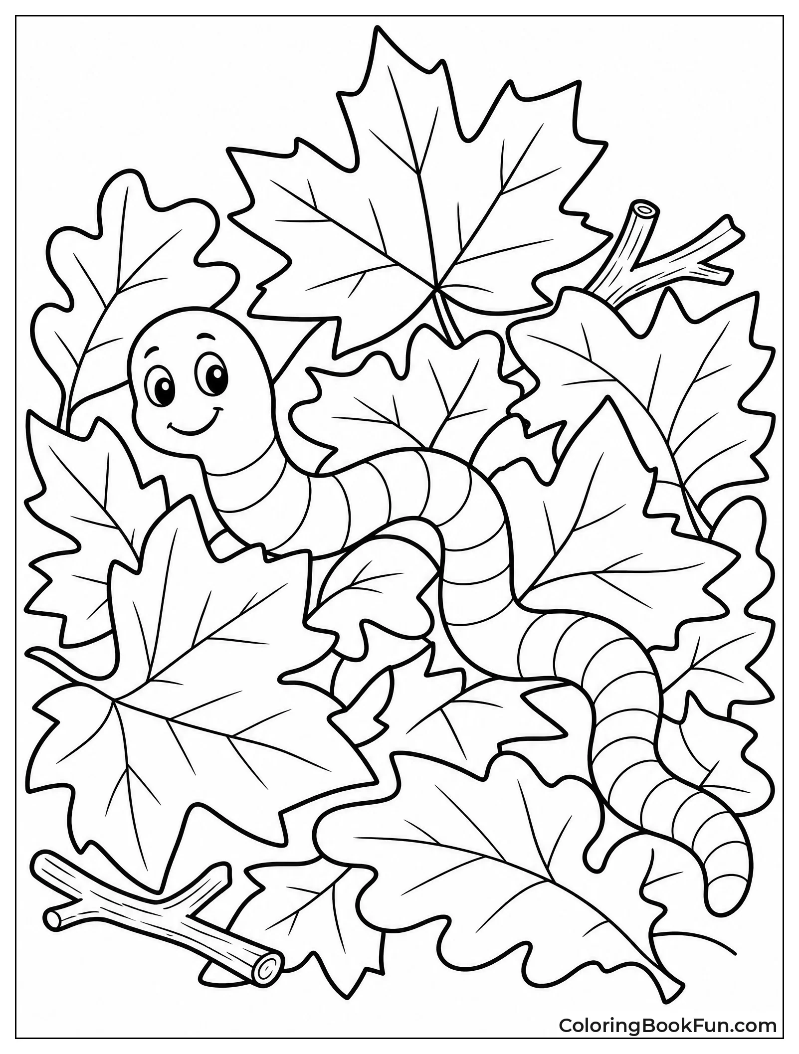 Worm Hides In Autumn Leaves