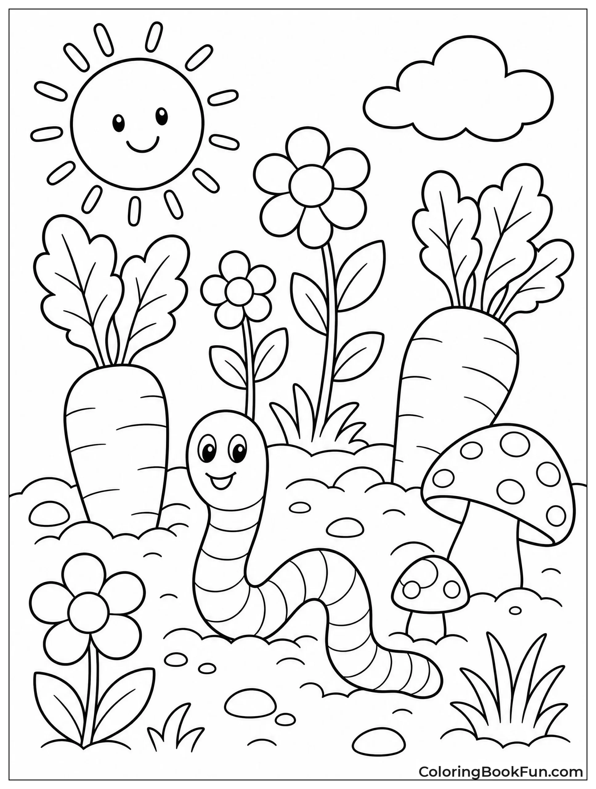 Worm Explores Sunny Garden Patch