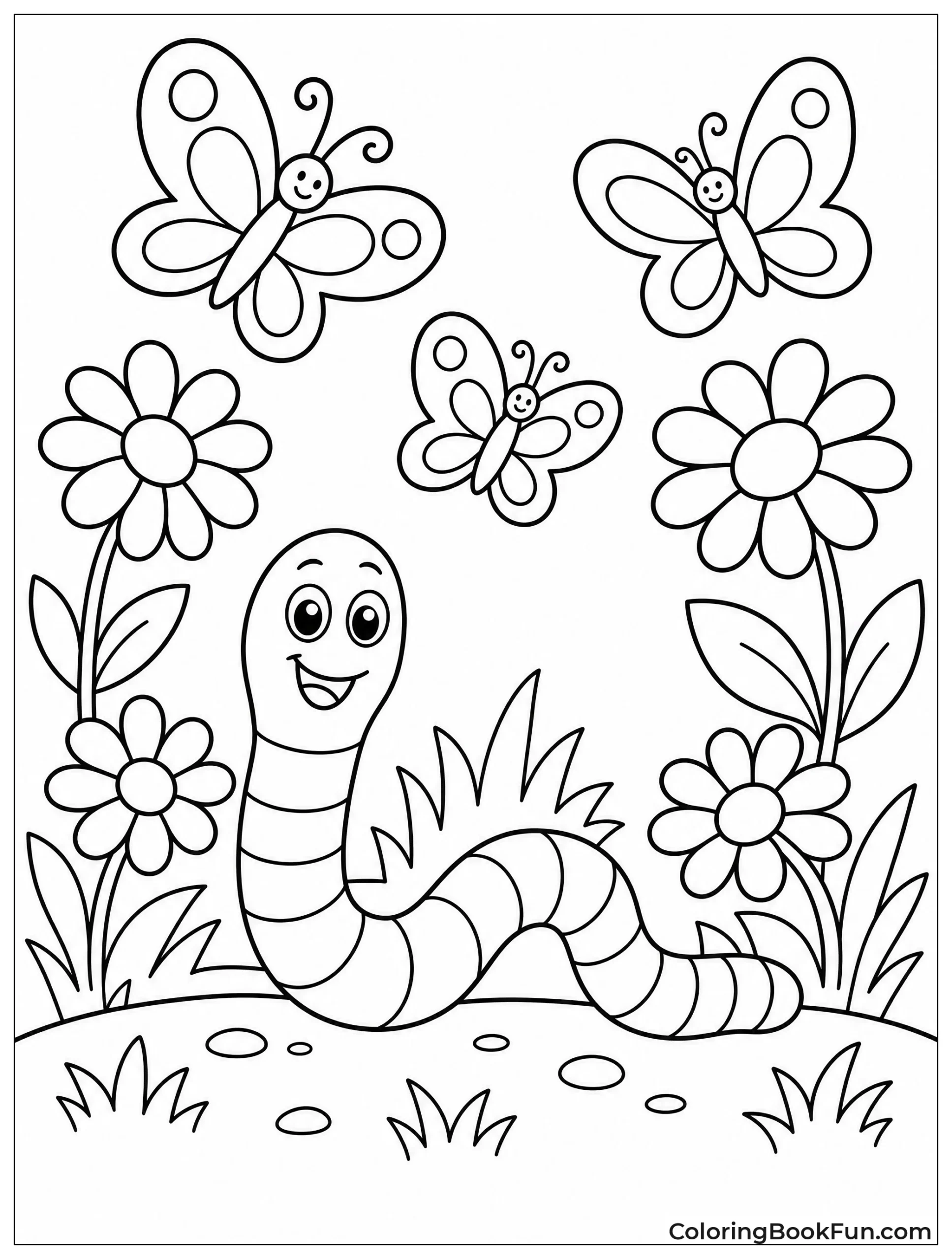 Worm Watches Butterflies In Meadow