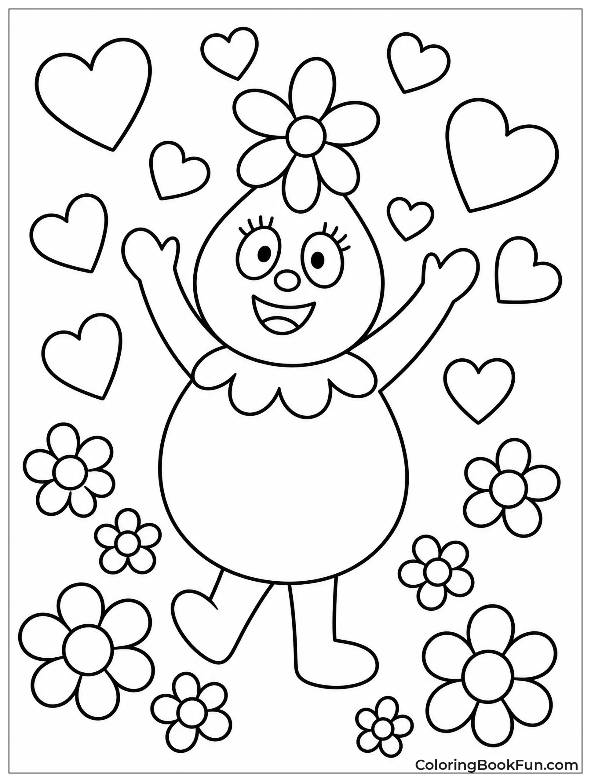 Foofa Smiles Among Hearts and Flowers