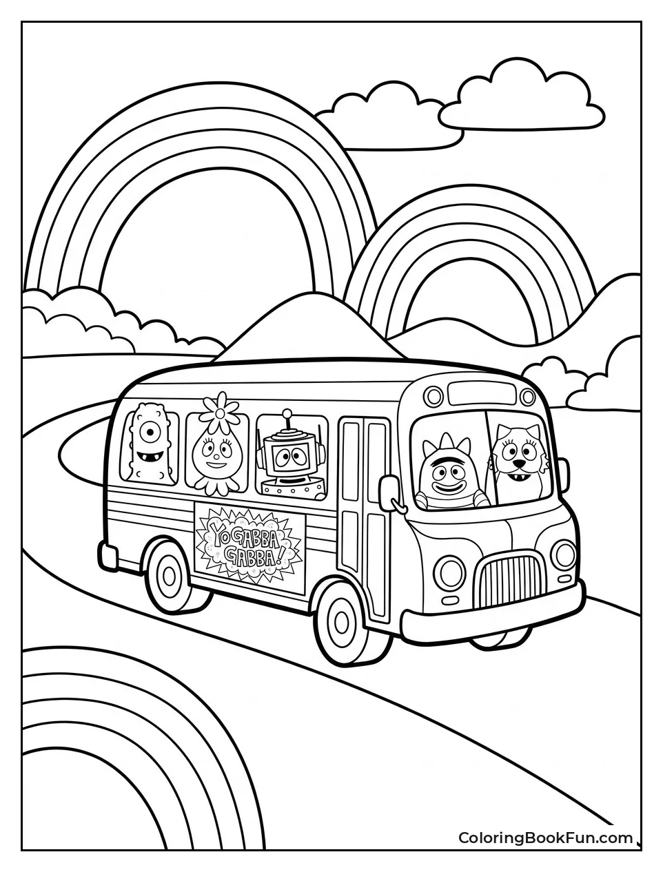 Gabba Bus Drives Through Rainbows