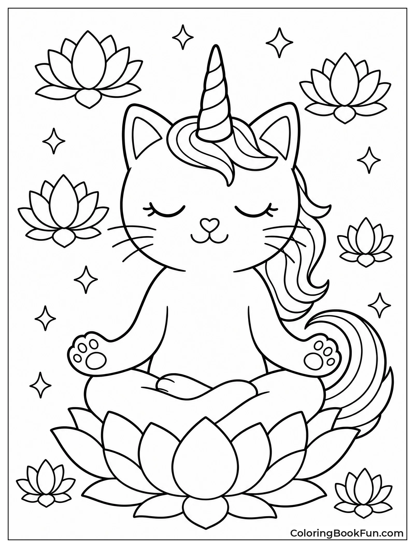 Kittycorn Meditating Among Lotus Flowers