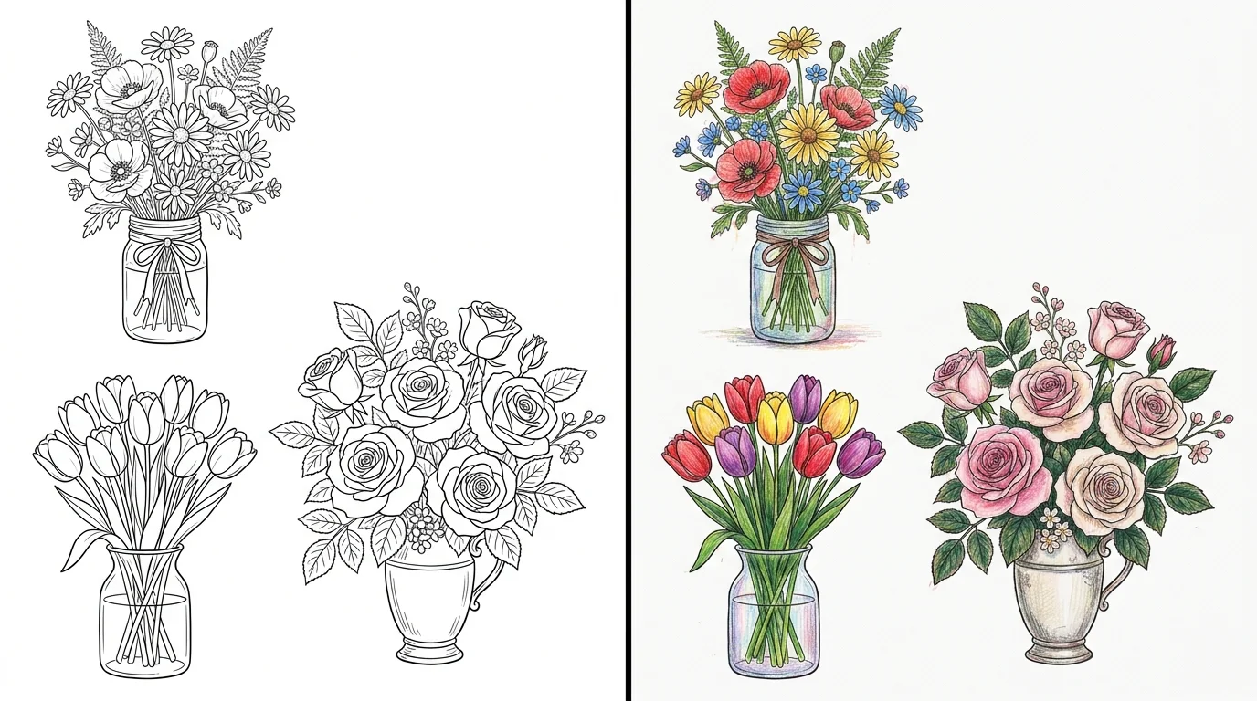 42 Bouquet Of Flowers Coloring Pages (Free PDFs)