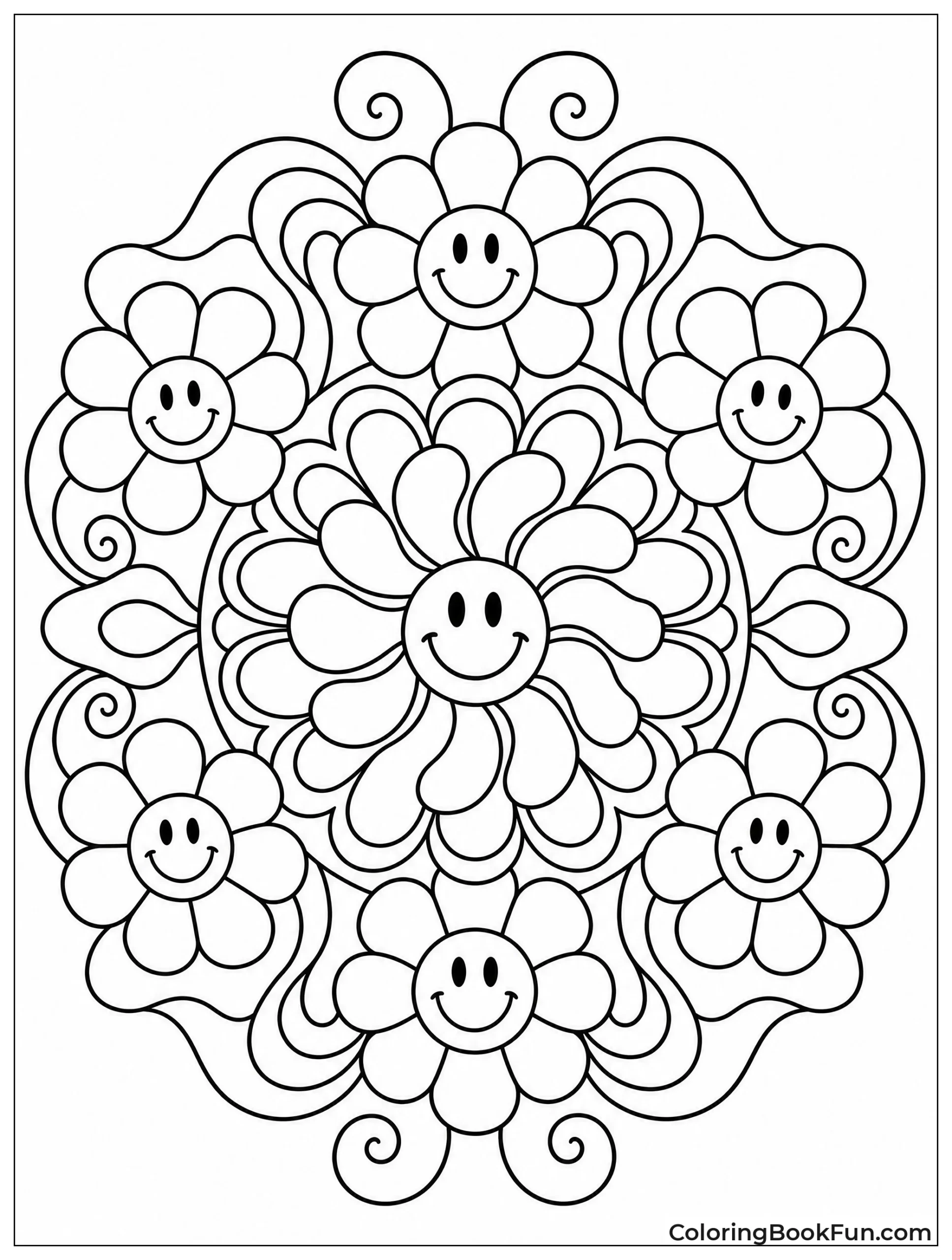 Smiley Flowers Bloom in Mandala