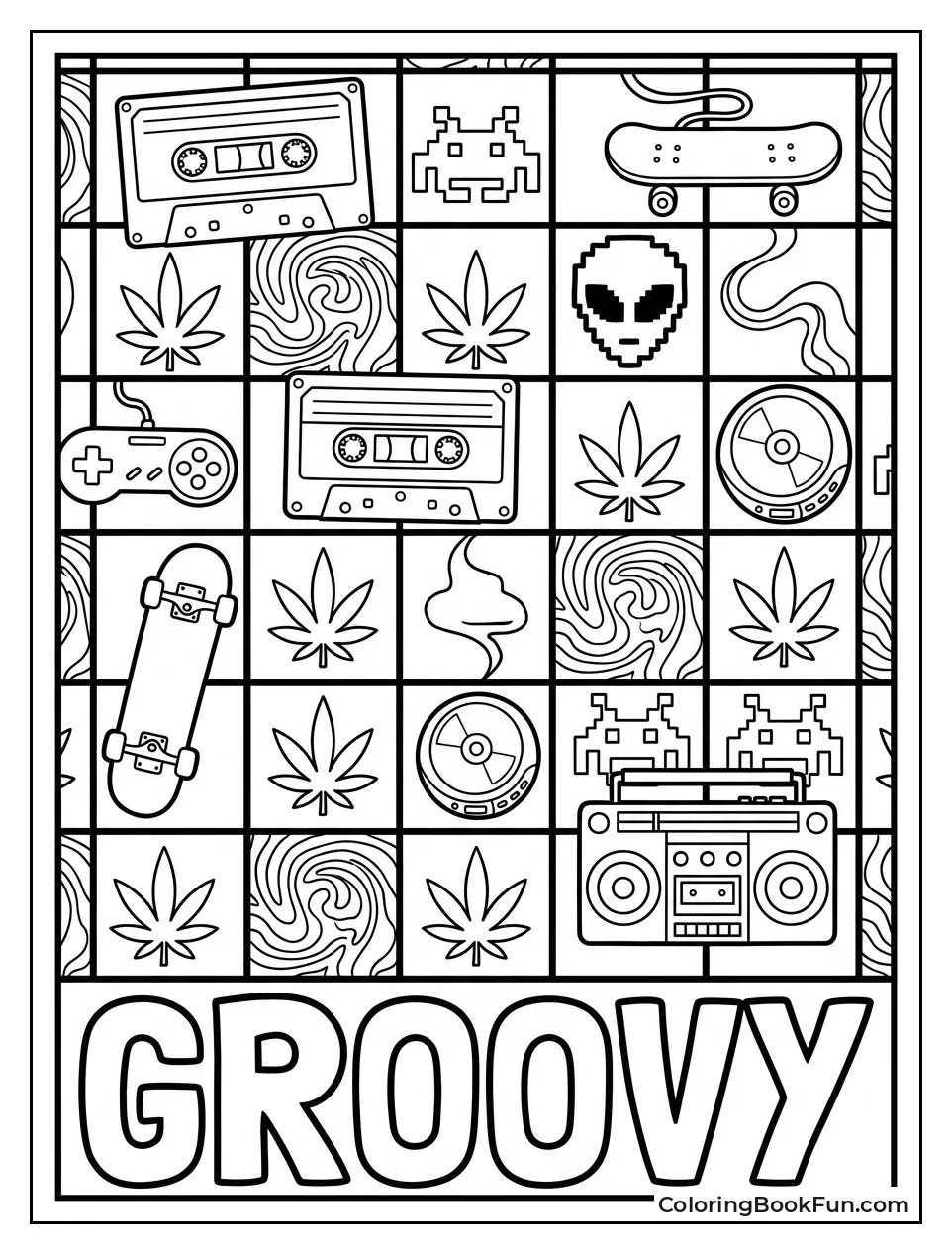 Cartoon Icons Fill Groovy Grid