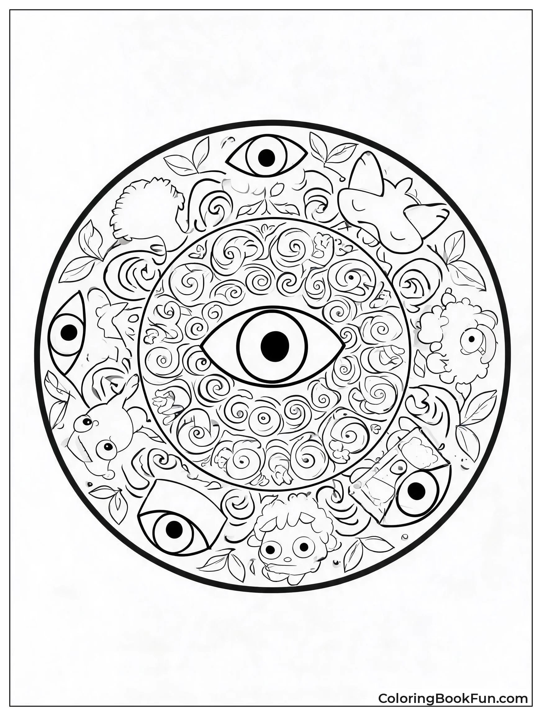 Cartoon Faces Spin in Mandala