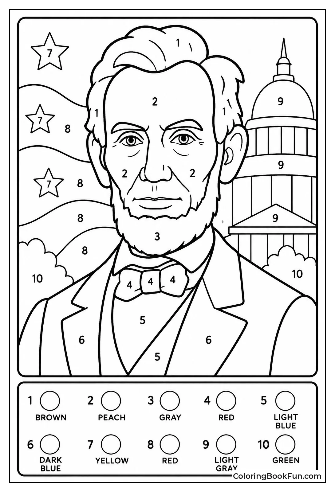 Lincoln Portrait with Numbered Sections