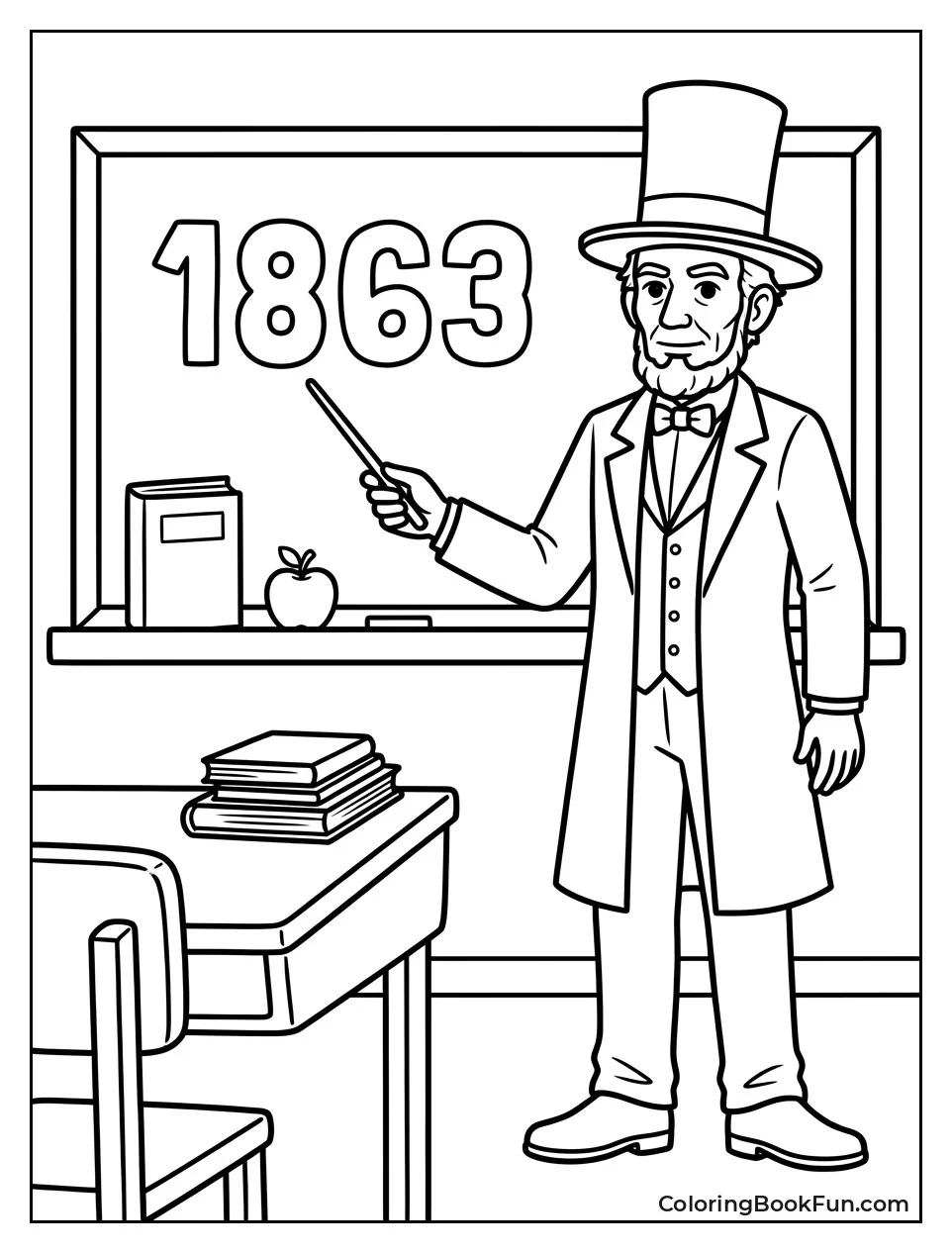 Lincoln at Classroom Chalkboard