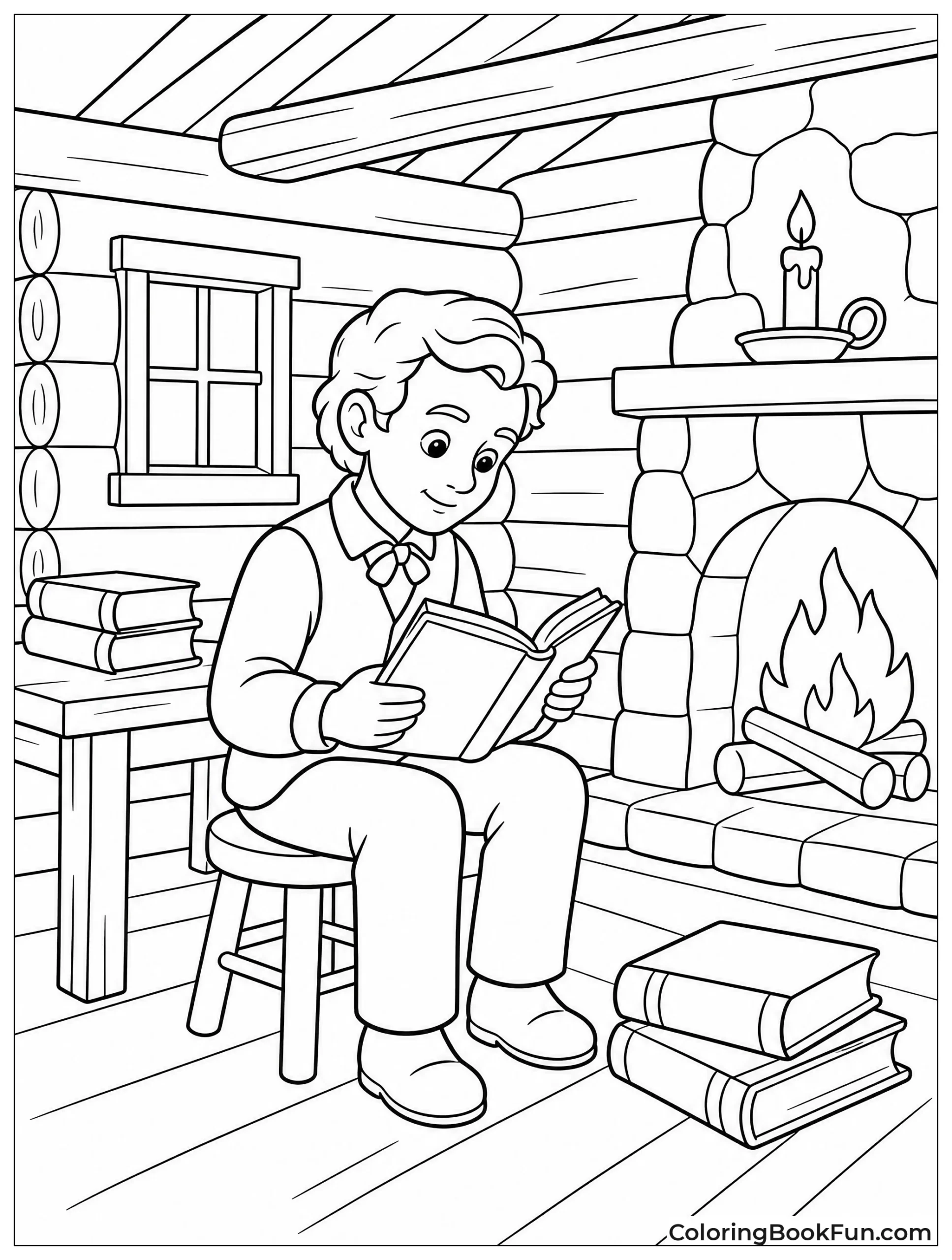 Young Abe Reads by Candlelight