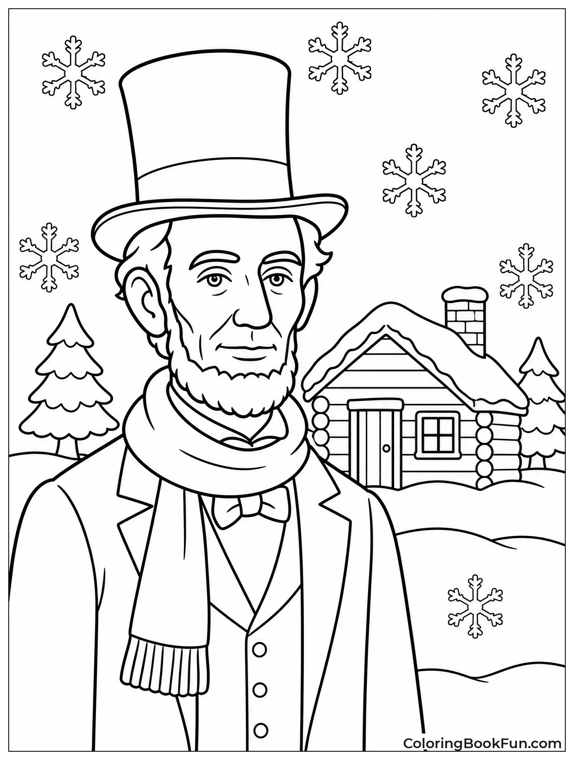 Lincoln in Winter Log Cabin