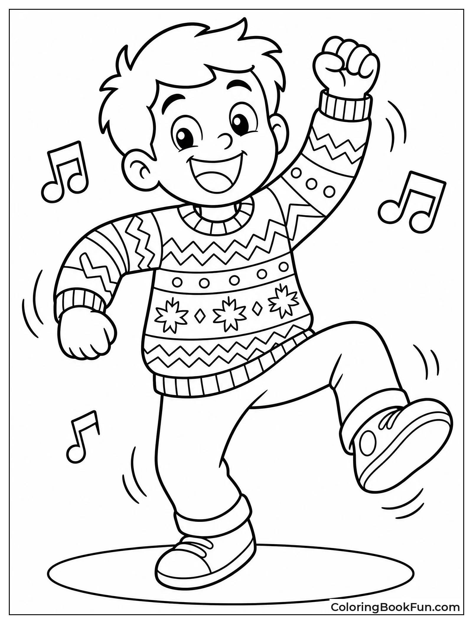Kid Dances in Patterned Sweater