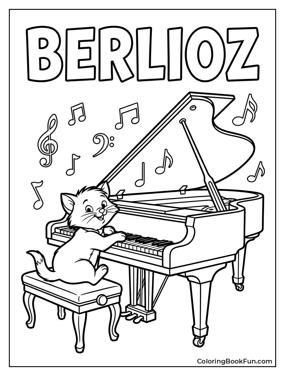 Berlioz Playing Piano with Music Notes