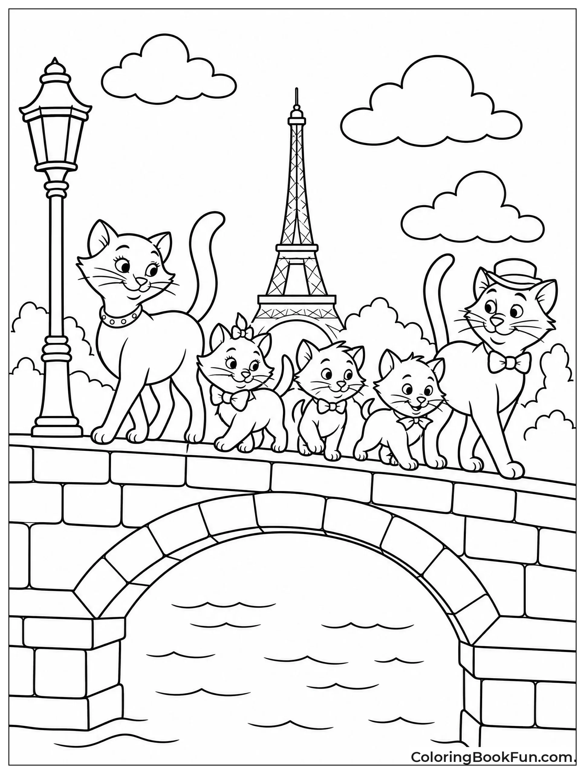Cats Walking Across a Stone Bridge