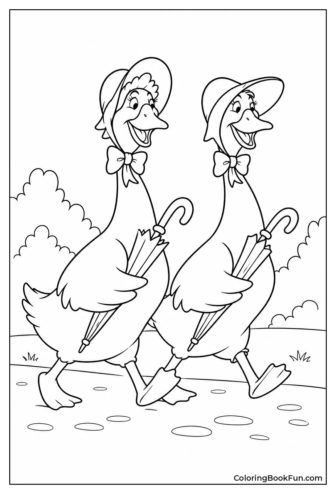 Geese Walking with Umbrellas