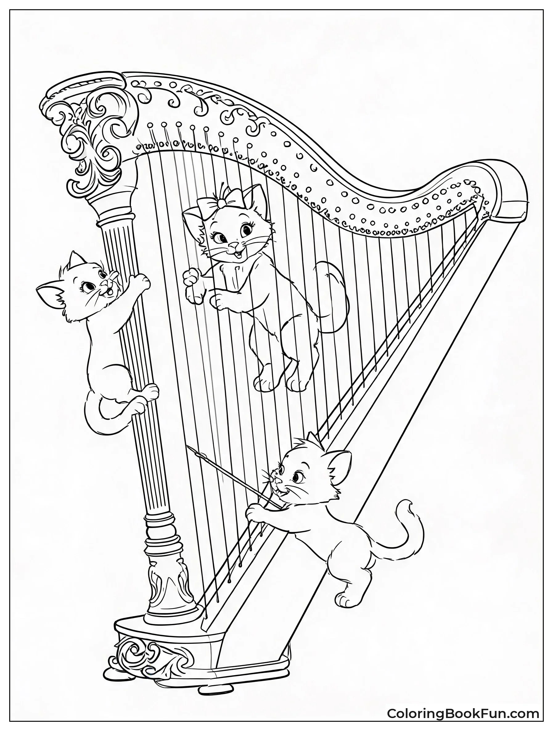 Kittens Playing in Harp Strings