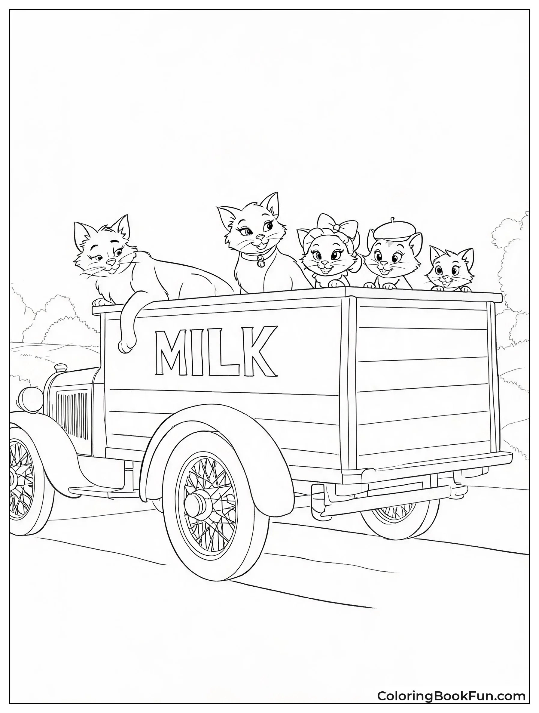 Cats Peeking from Milk Truck