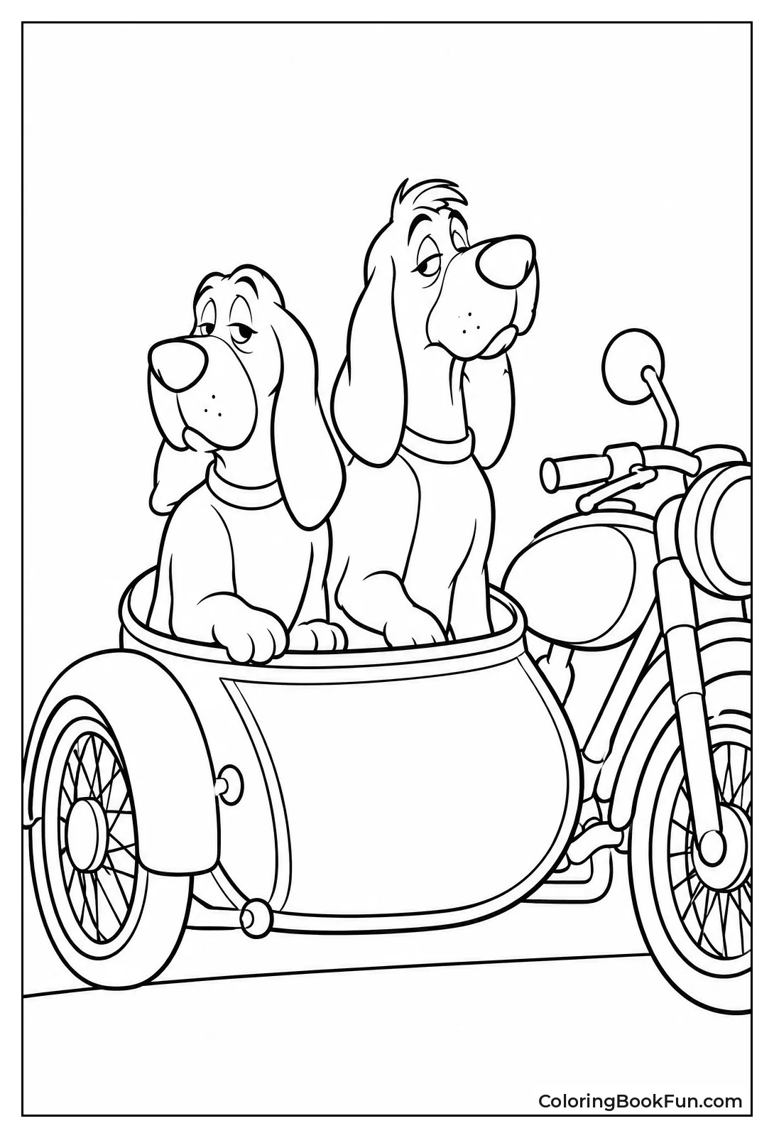 Hounds Sitting in a Motorcycle Sidecar