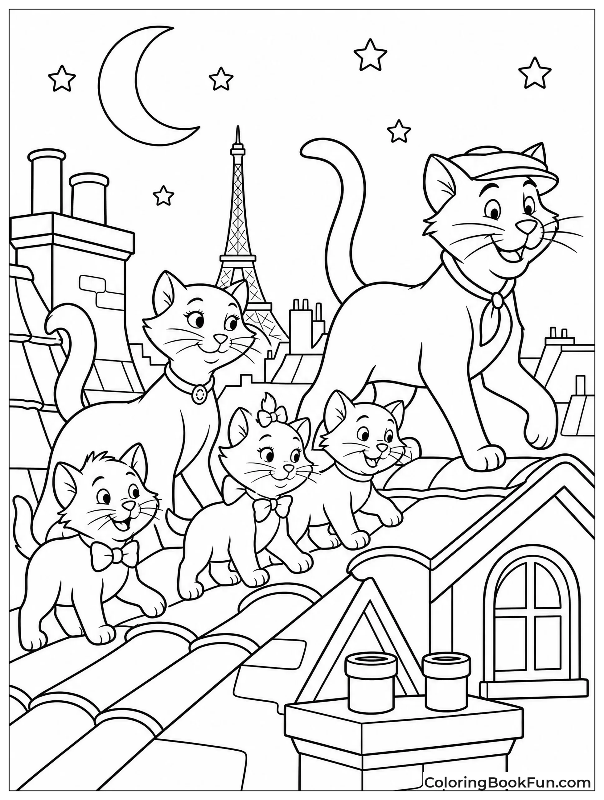 Family Crossing Paris Rooftops at Night