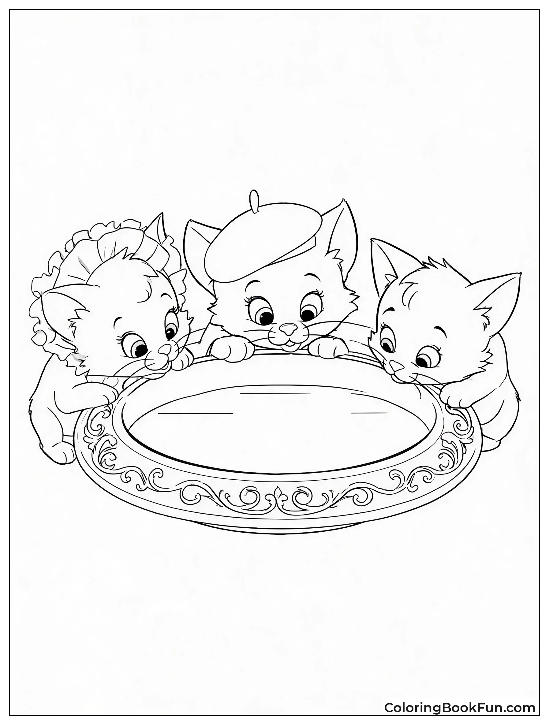 Kittens Sharing a Silver Milk Saucer