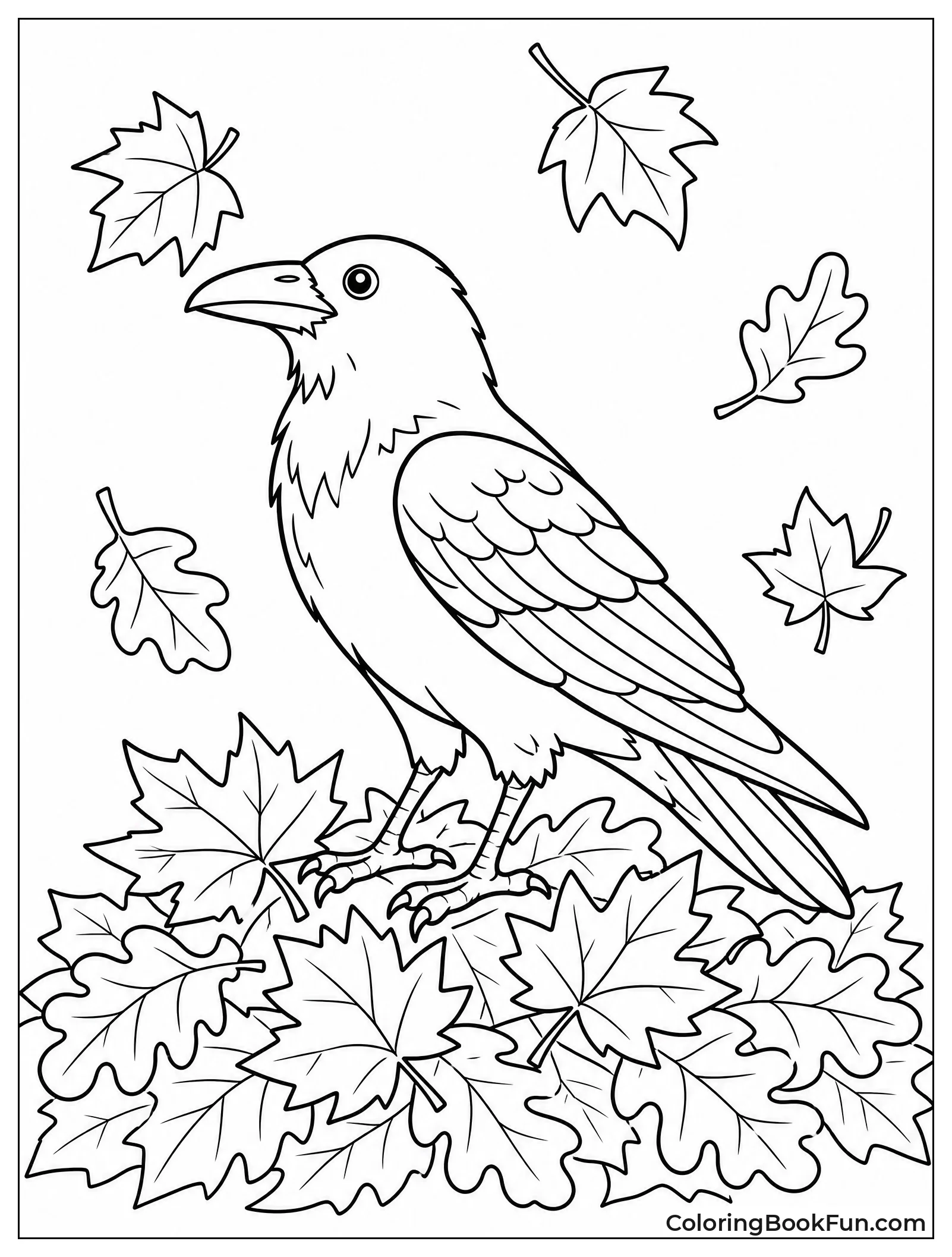 Raven Stands Among Fallen Leaves