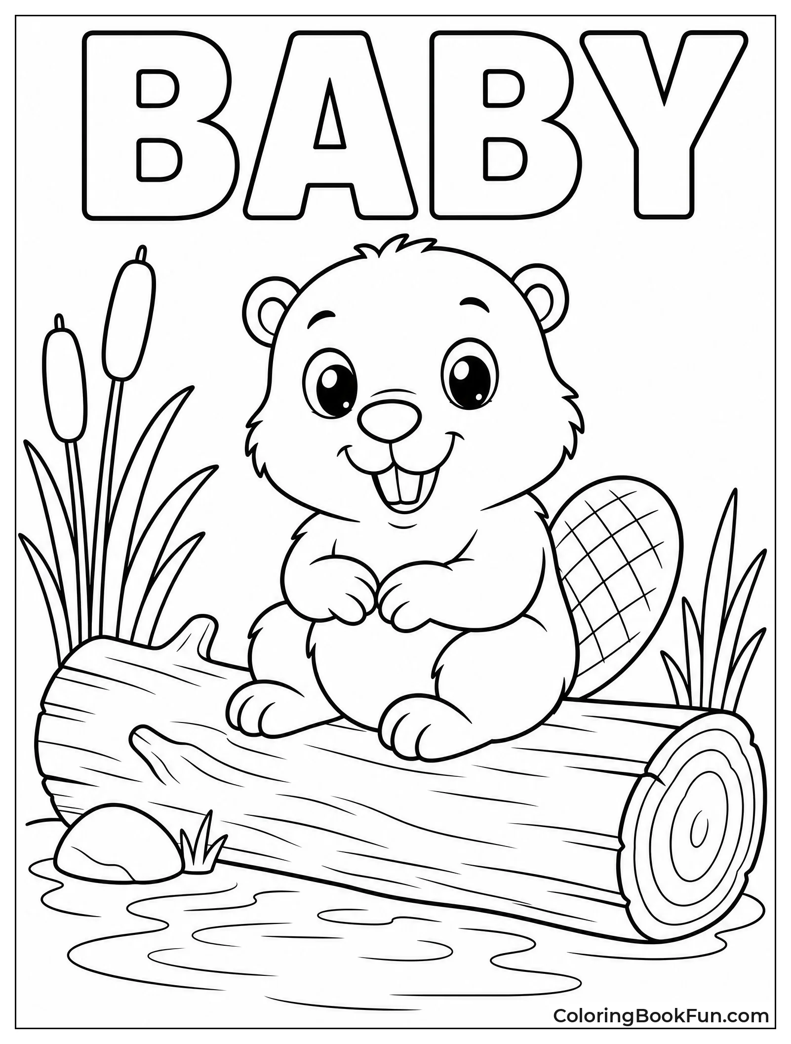 Baby Beaver Sits on Log