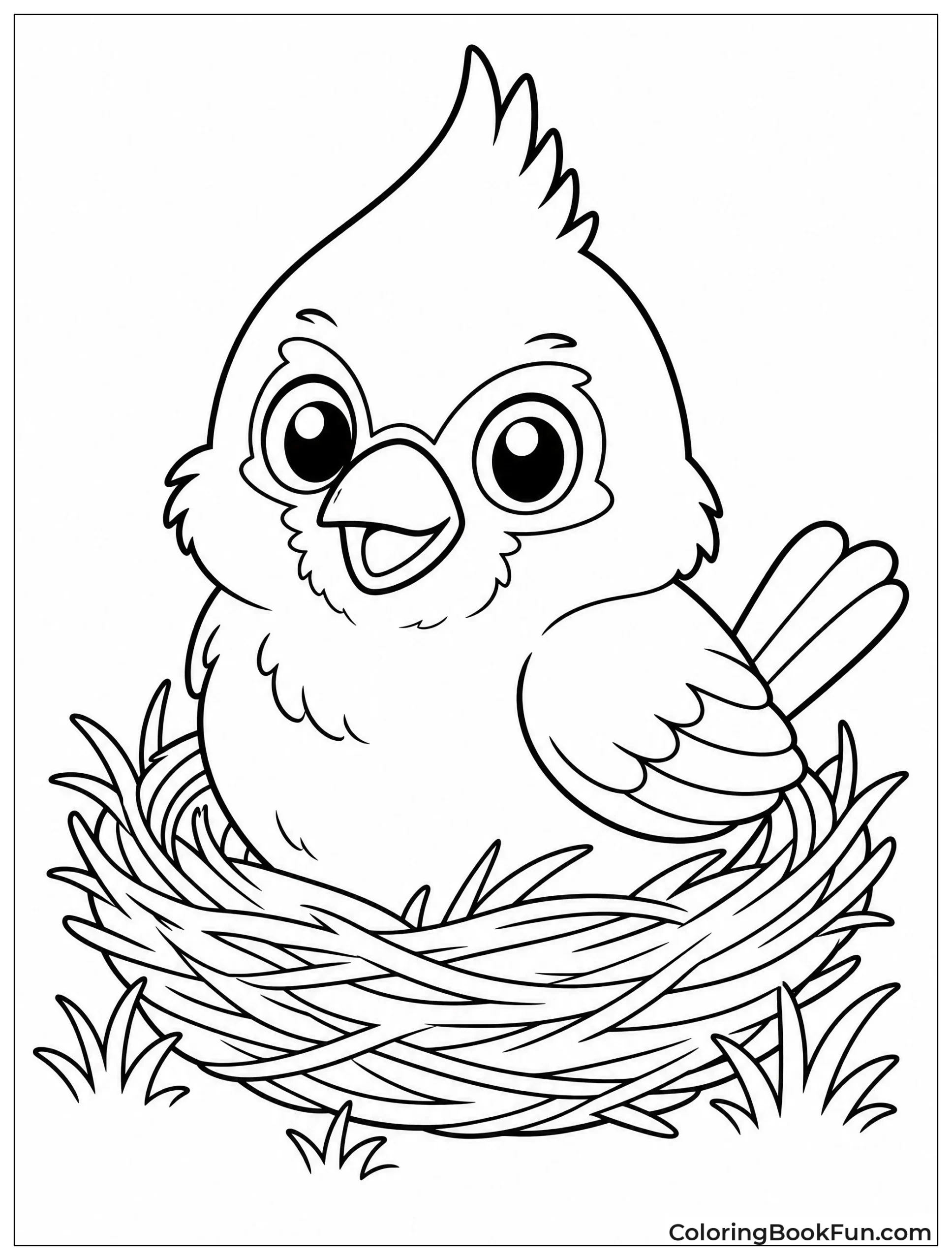 Fluffy Baby Cardinal Sitting in Nest