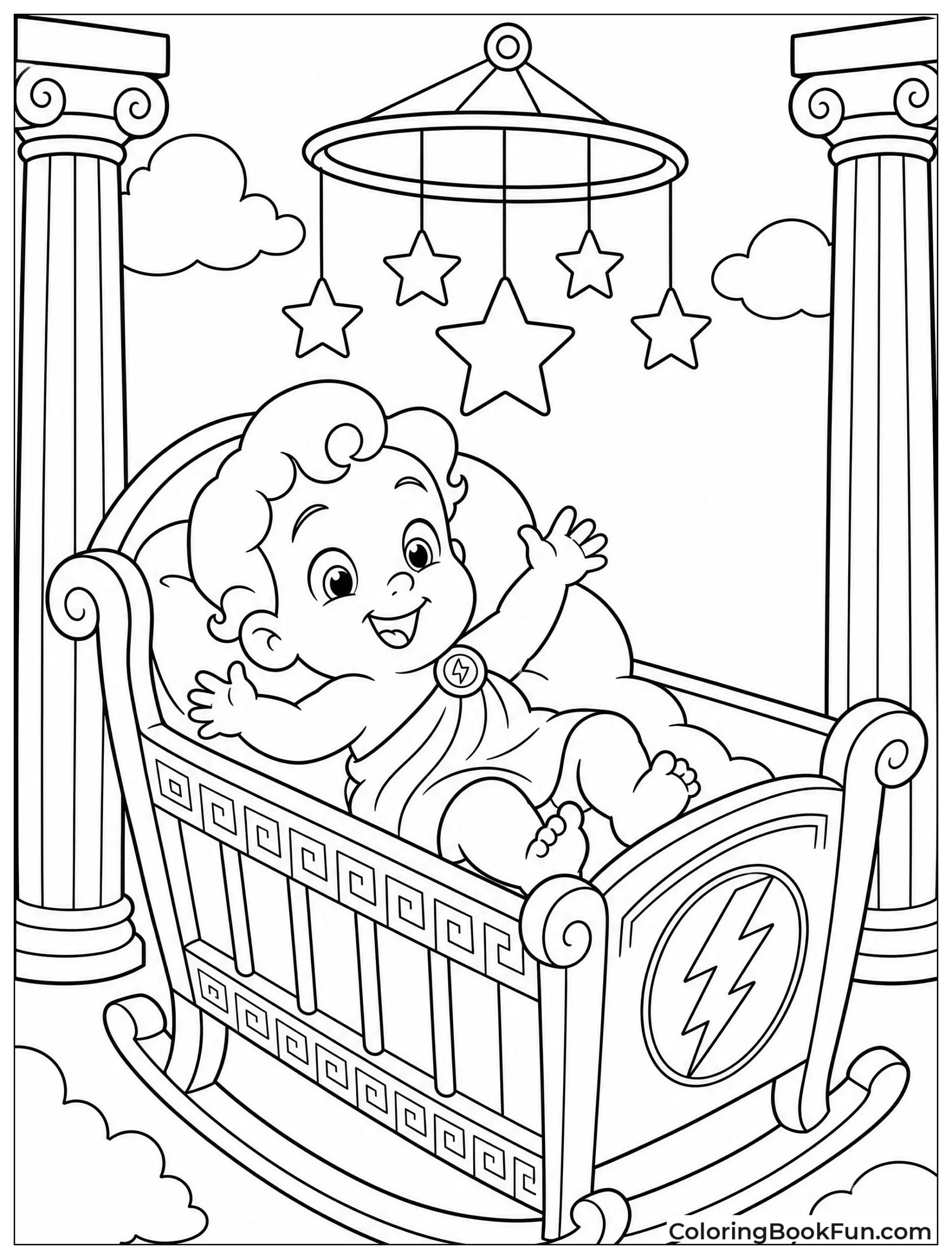 Baby Hercules In Golden Crib