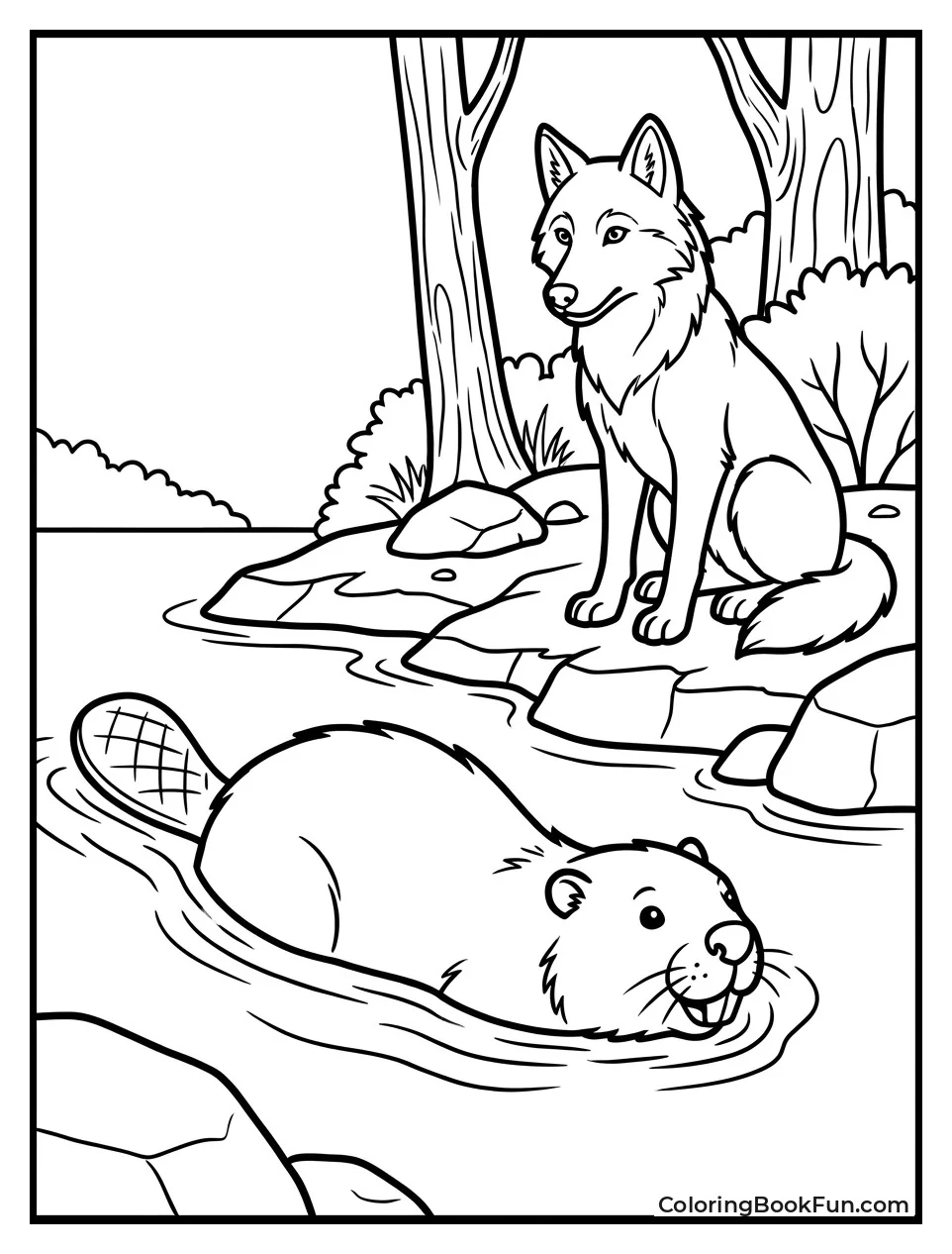 Beaver Escapes Wolf to Water