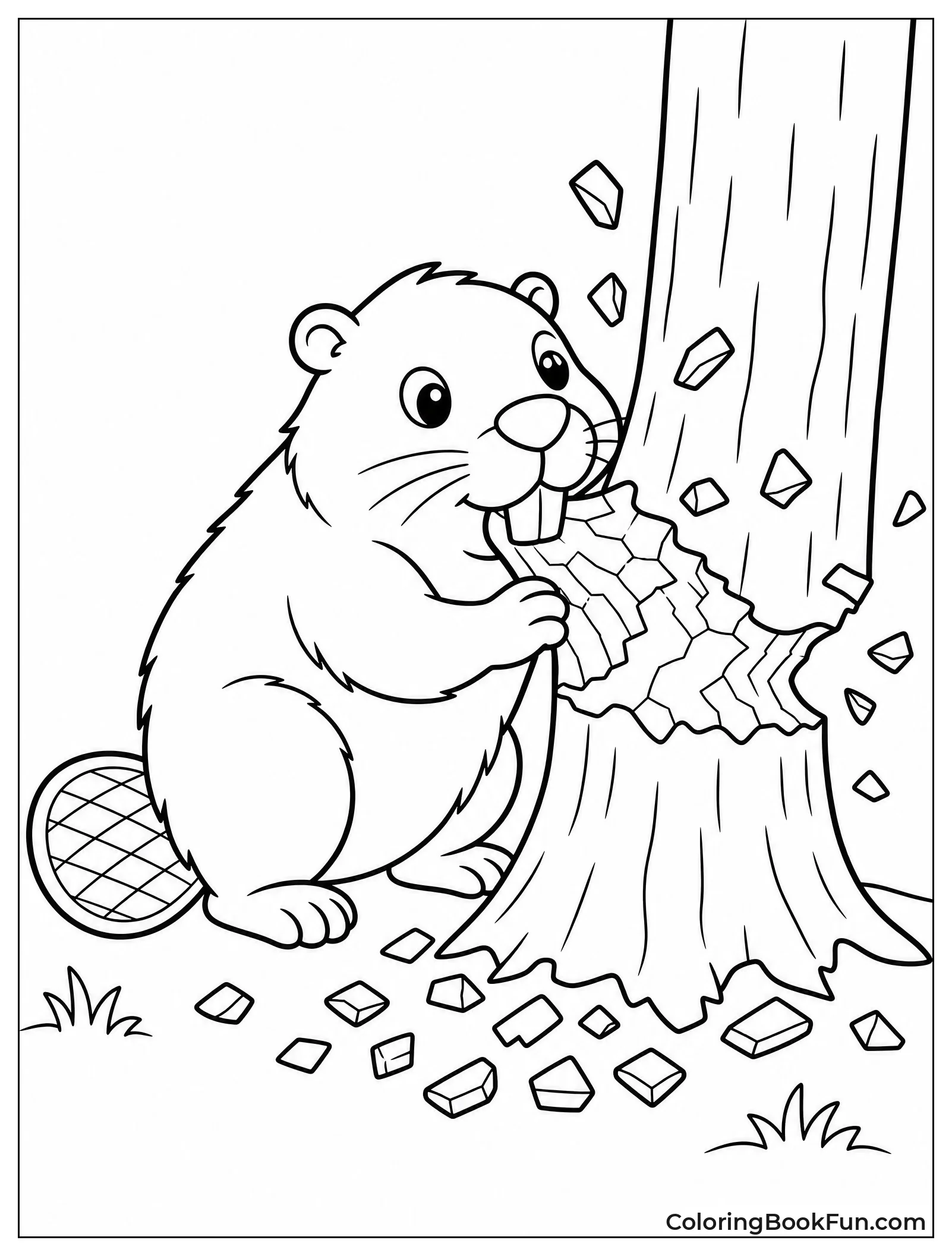 Beaver Gnaws on Tree Trunk