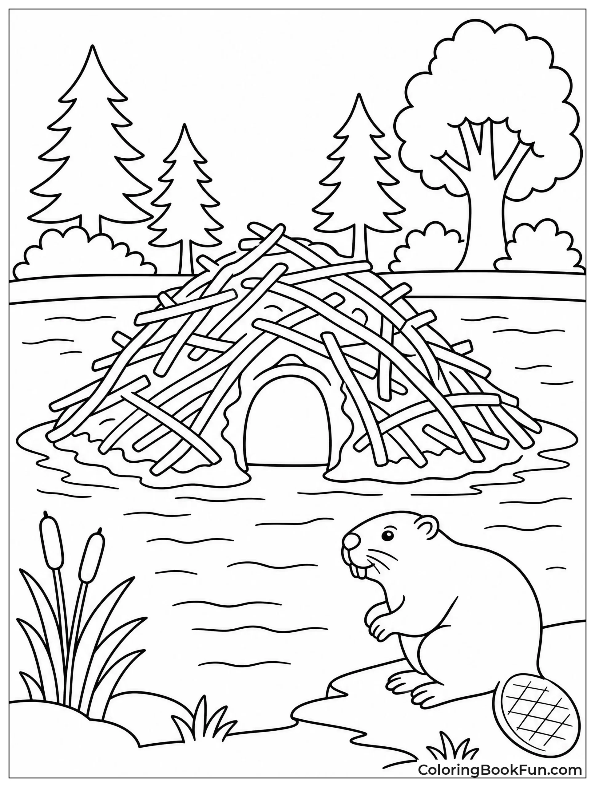Beaver Lodge Sits in Pond