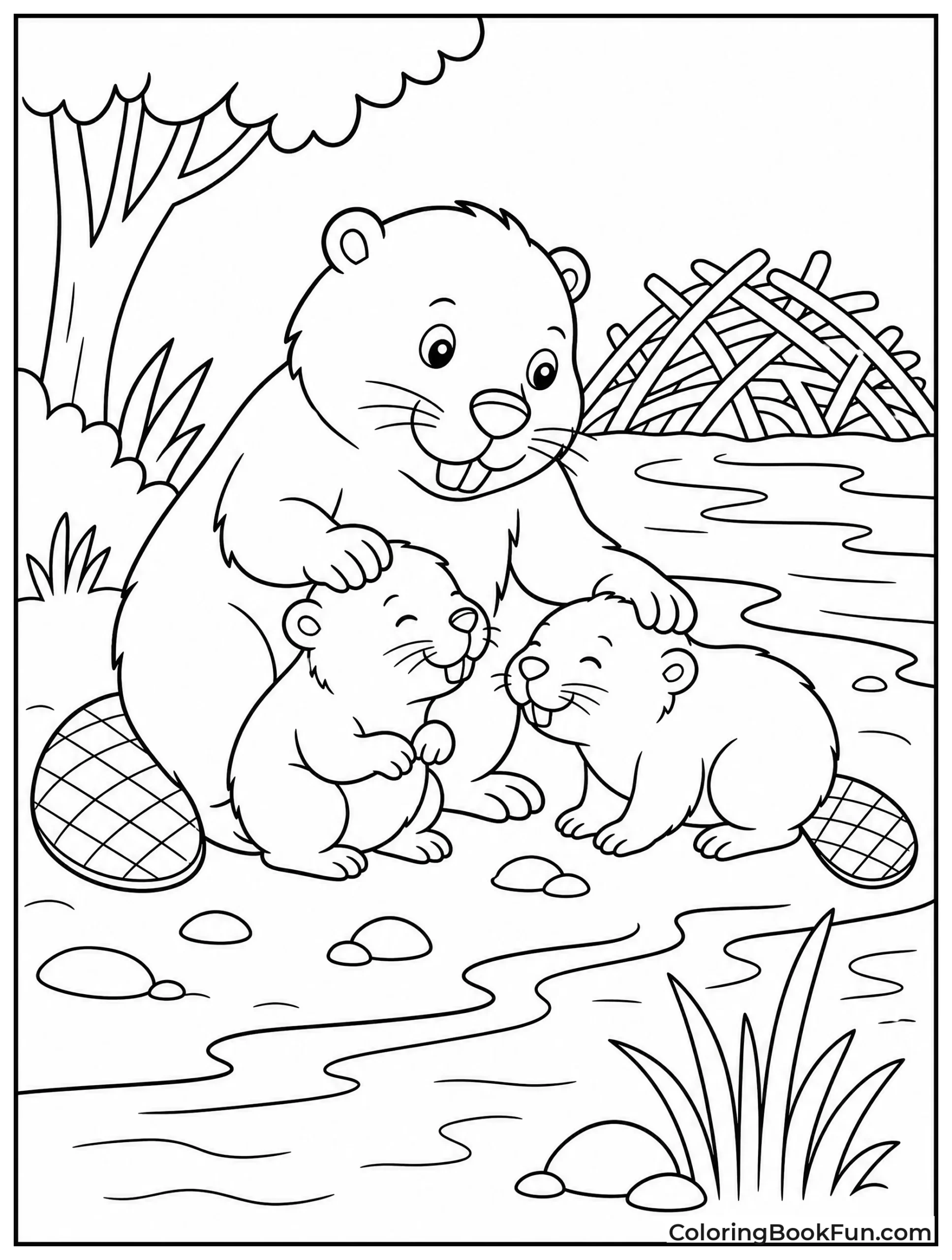 Mother Beaver Grooms Her Kits