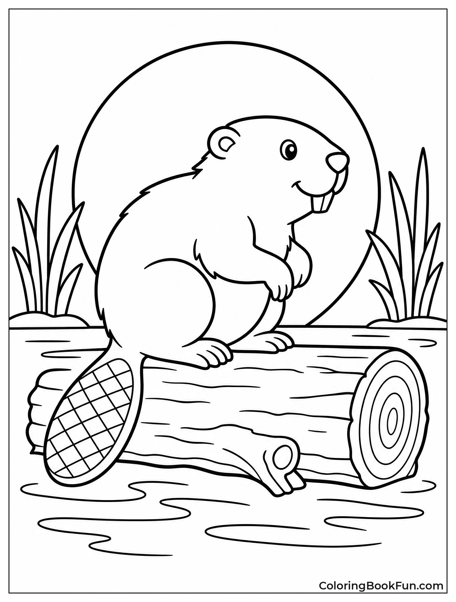 Beaver Silhouette on Log at Sunset
