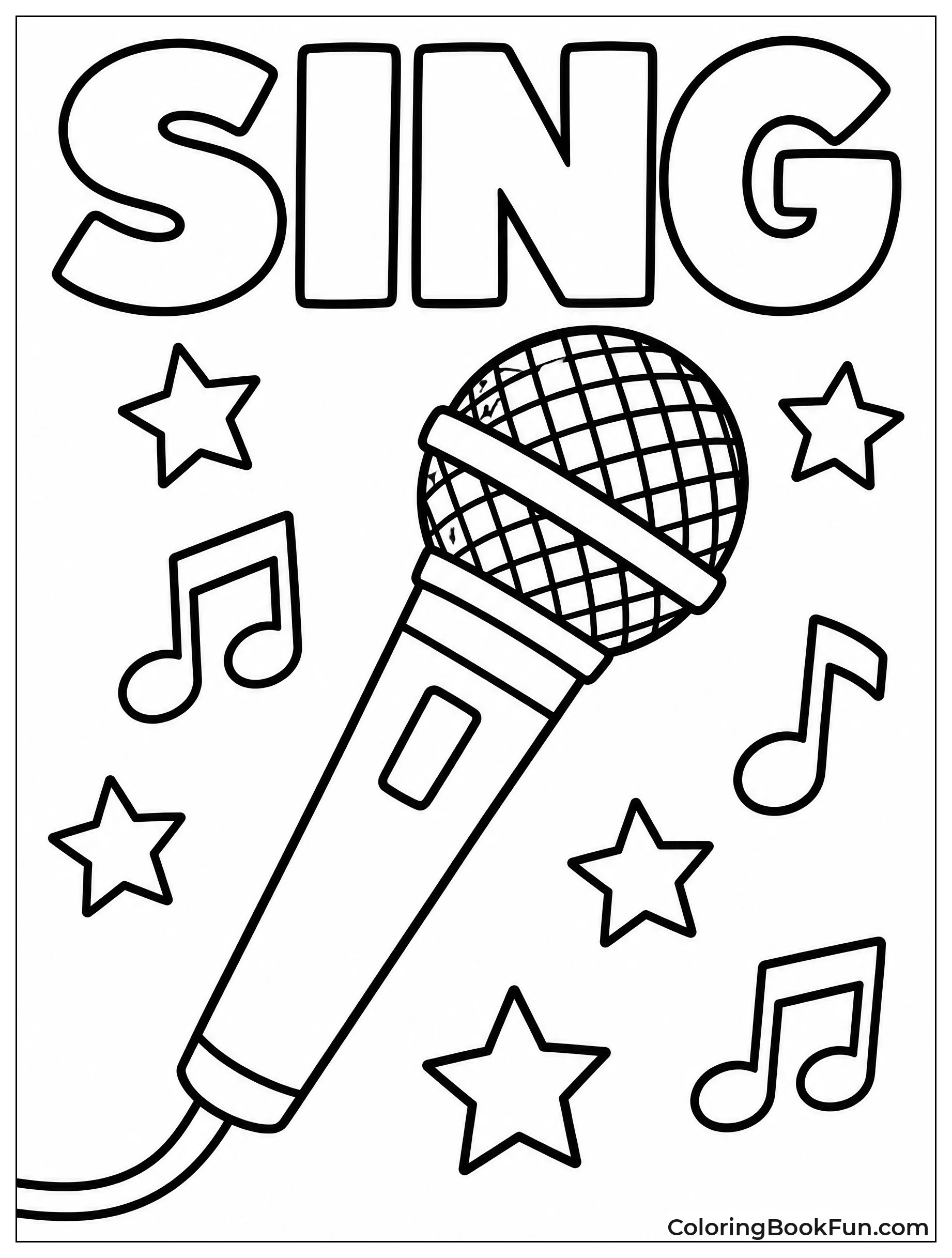 Golden Microphone with Stars and Notes
