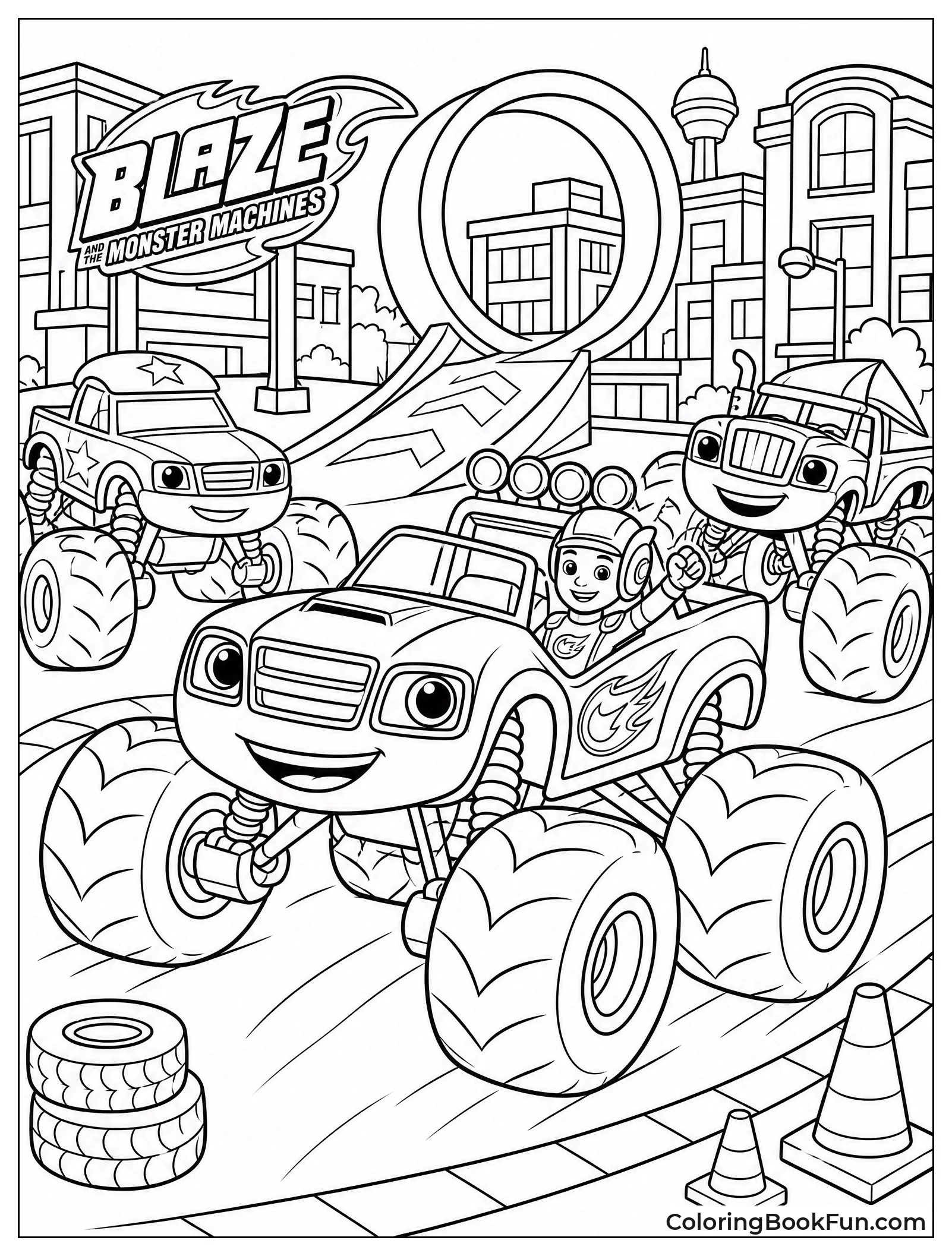 Trucks Gather in Detailed City Scene